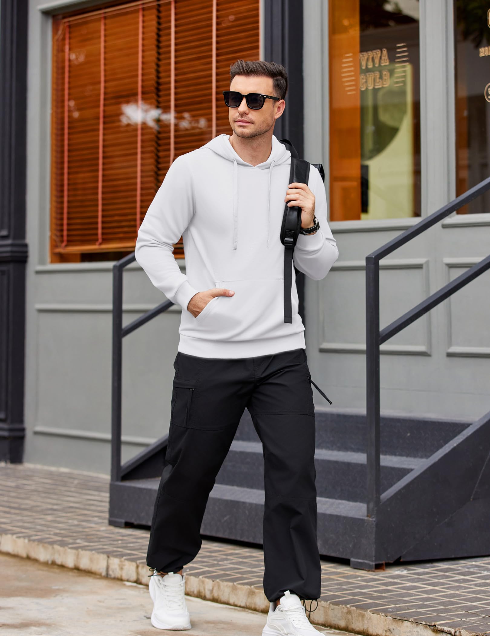 COOFANDY Men's Hooded Pullover Sweatshirt Workout Lightweight Hoodies for Gym & Campus Wear White