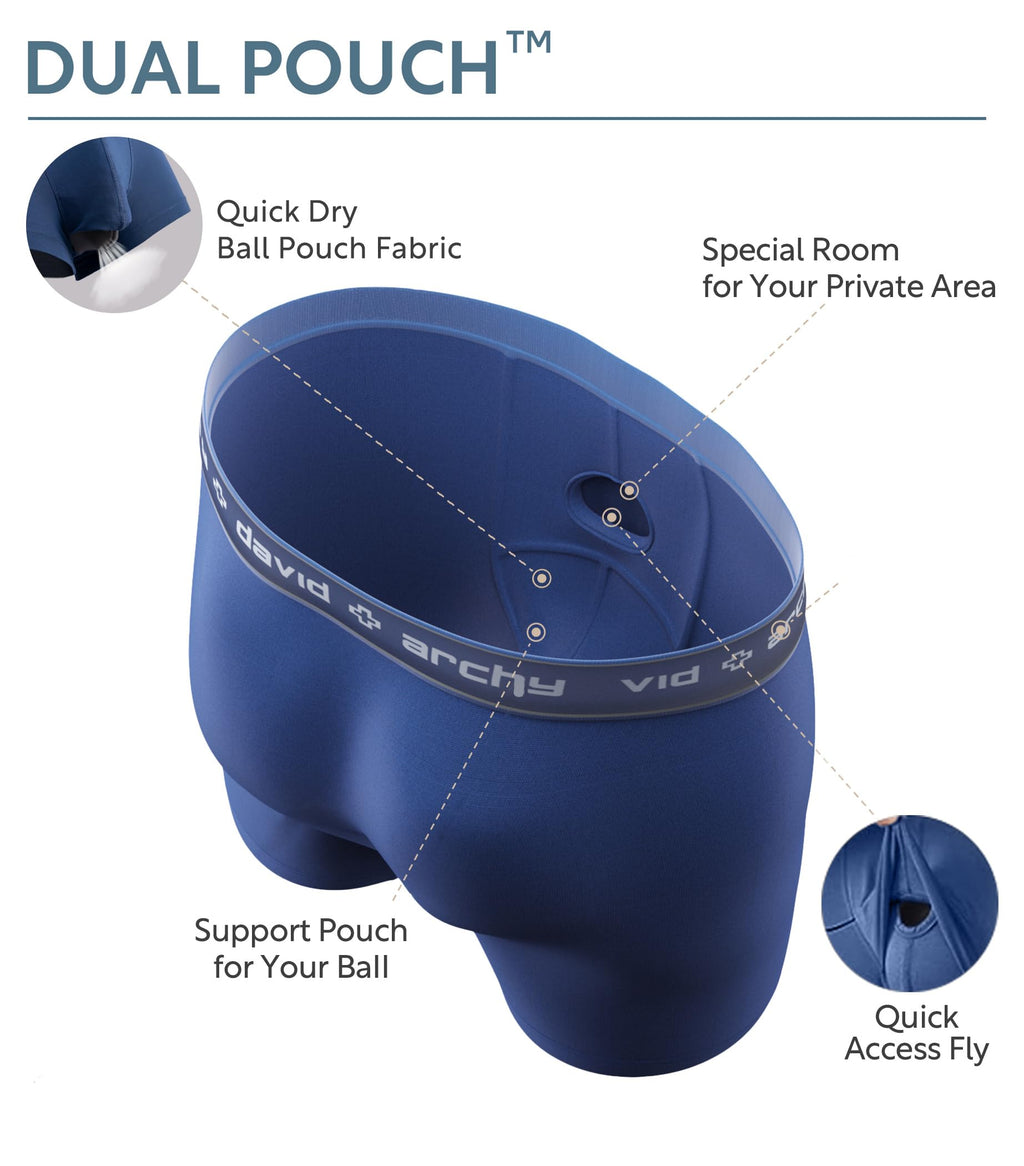 DAVID ARCHY Men's Underwear Micro Modal Dual Pouch Trunks Support Ball Pouch Bulge Enhancing Boxer Briefs for Men 4 Pack(M, Black/Charcoal/Navy/Merlot)