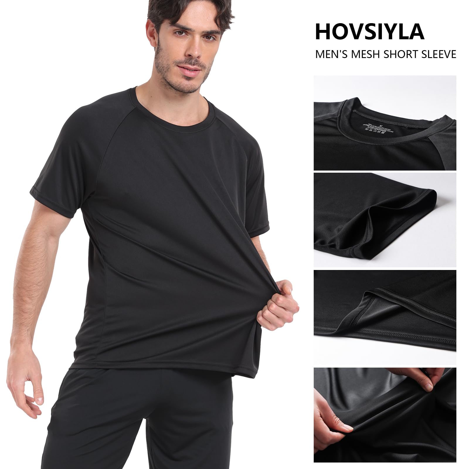 HovSiyla 5 Pack Running Shirts Men Sport Tops Dry Fit Gym Wicking Athletic T Shirts Breathable Cool Workout Shirts L