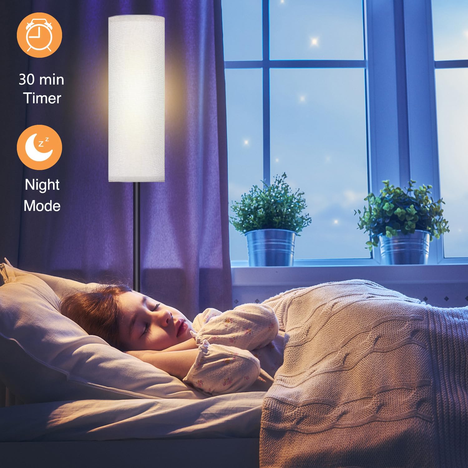 Qaubauyt Smart LED Floor Lamp with APP Control & RGB Colors - Dimmable Standing Lamp for Living Room, Bedroom, Gaming - Remote, Timer, 9W Bulb Included, 67" Modern Tall Lamp (White)