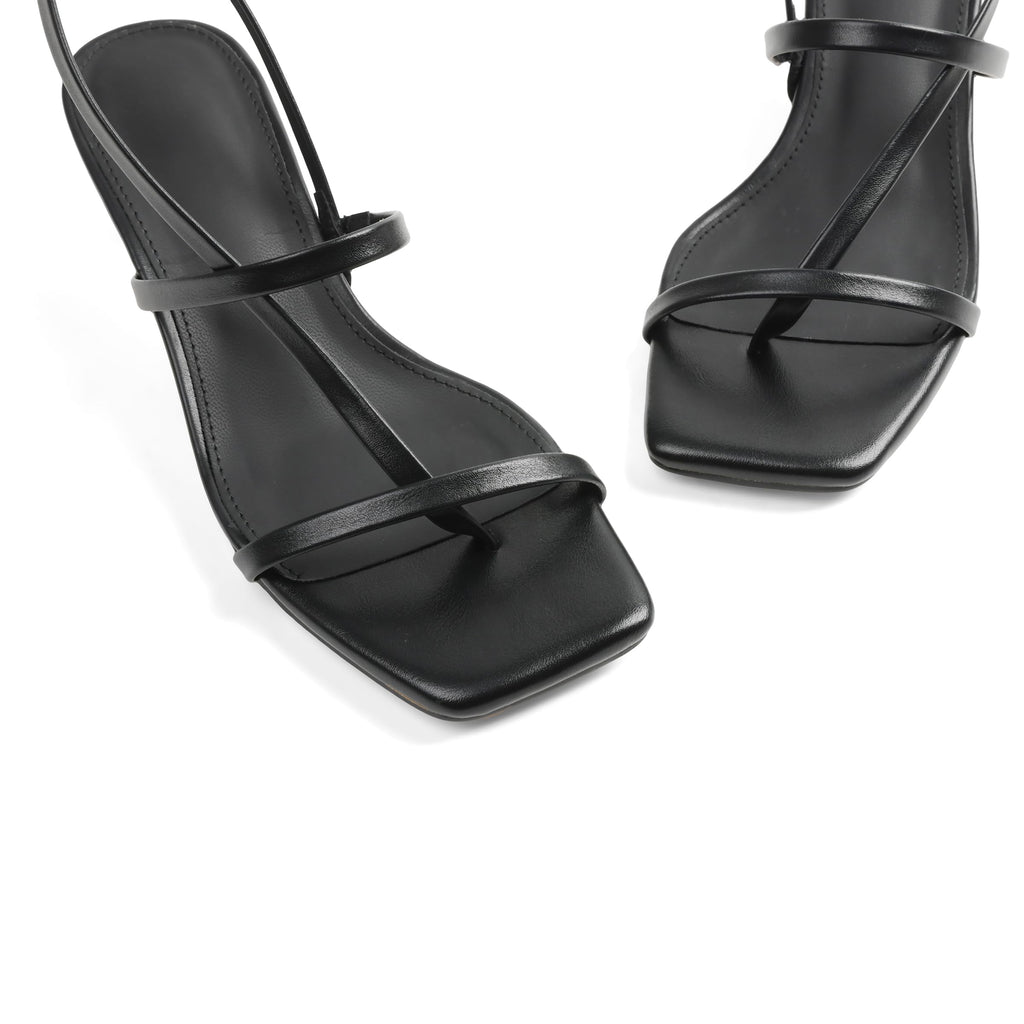 Phefarer Strappy Kitten Heels Heels for Women Open Toe Low Square Toe Thong Sandals Summer Black