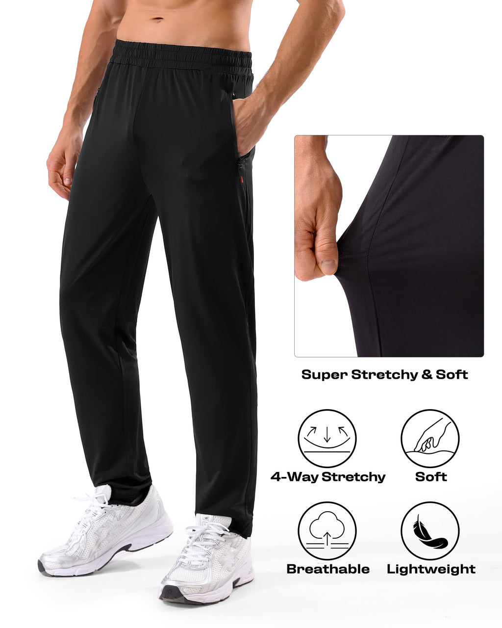 5 Pack Men's Sweatpants with Zipper Pockets Stretch Lightweight Athletic Track Activewear Pants for Men Joggers Running Workout Gym,M