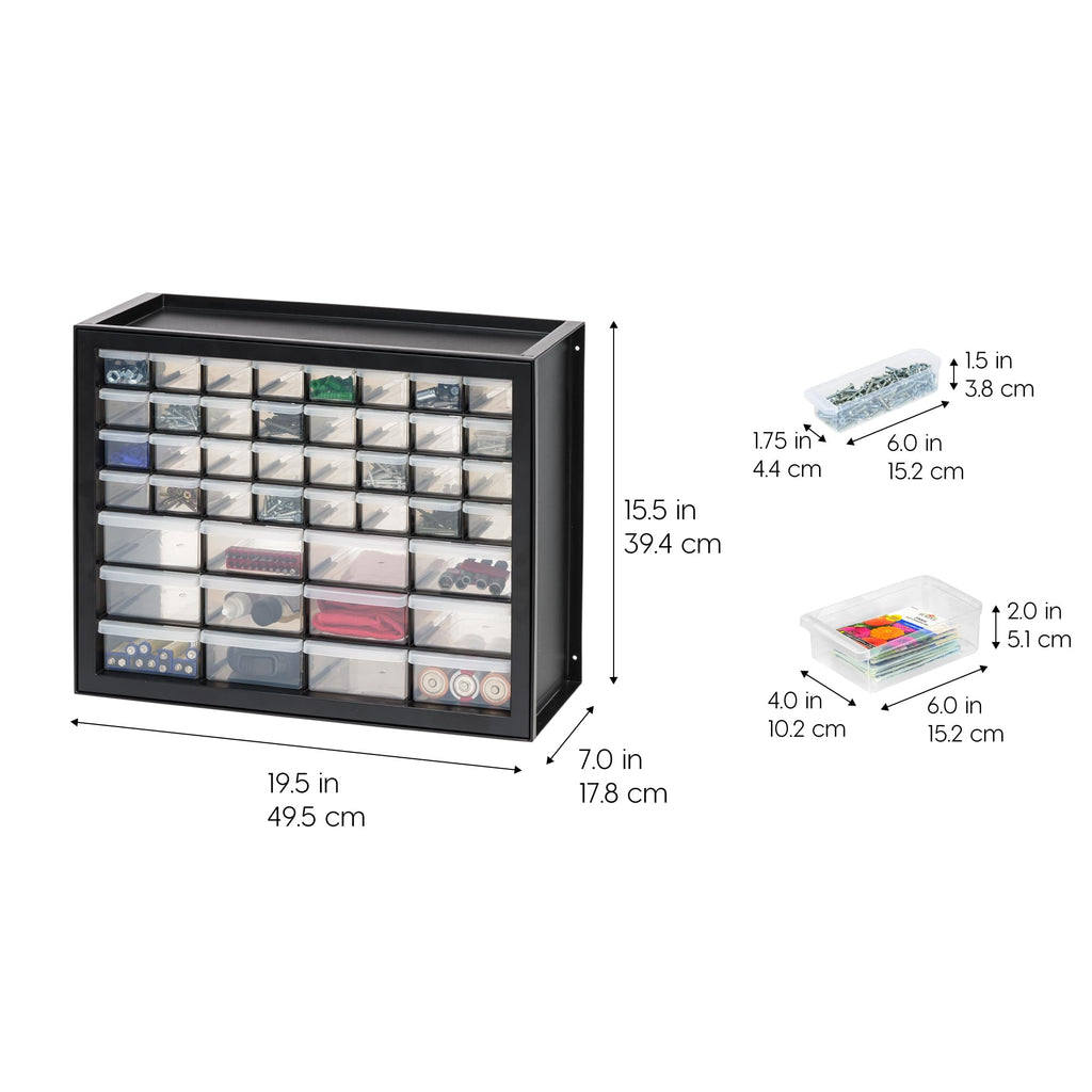 IRIS USA Screw Tool Organizer Small Parts Cabinet Chest, 44-Drawer Hardware Electronics Nuts Bolts Storage Drawers Organization Toolbox Garage Craft Business Teacher Beads Scrapbook Art Hobby - Black