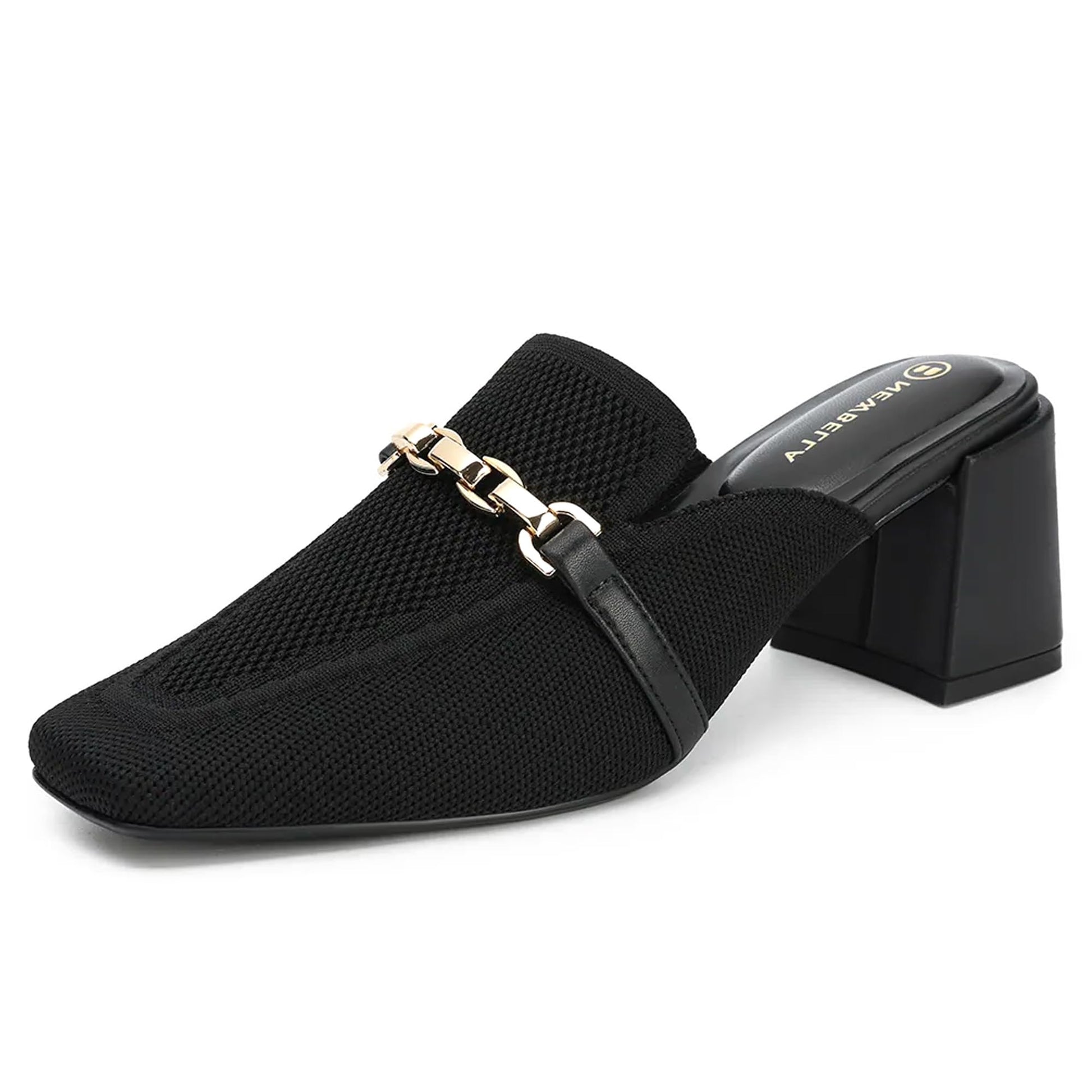 NEWBELLA Women's Square Toe Heeled Mules - Block Heel Slip-On Shoes for Commute, Comfortable Work Mule Slippers with Cushioned Insoles, Black 9