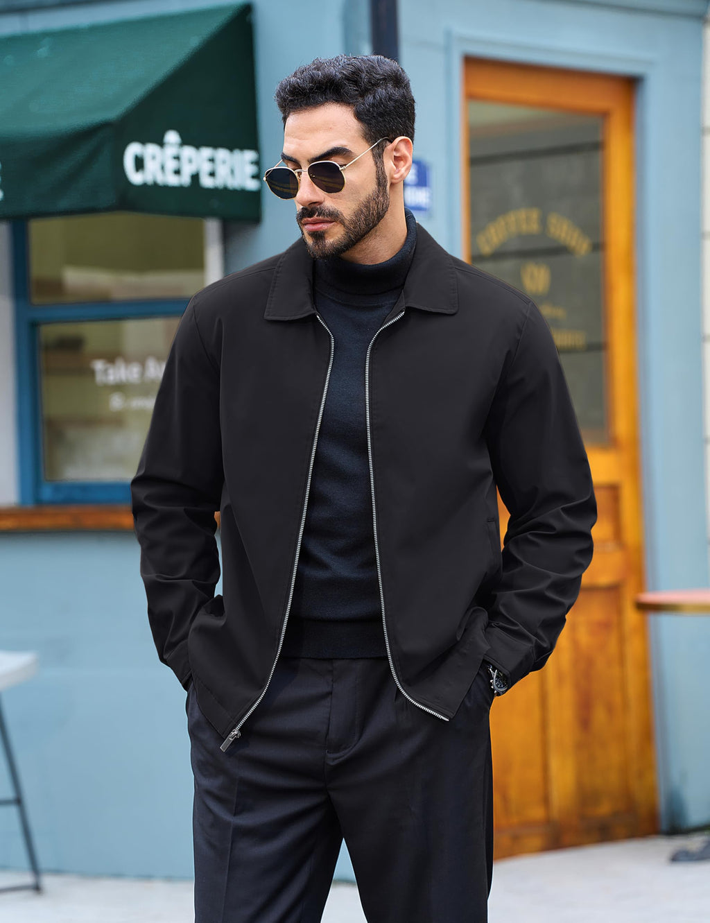TACVASEN Mens Jacket Lightweight Windbreaker Jacket Business Casual Stylish Zip Up Work Coat for Fall and Spring Black