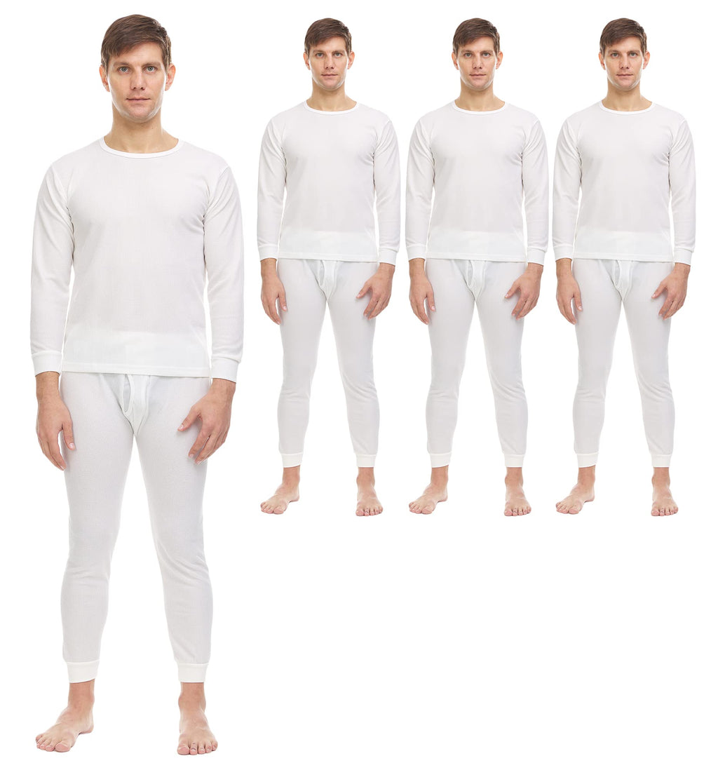 BILLIONHATS 3 Pack of 2pc Thermal Sets for Men, Base Layer Long Johns Underwear, Top & Bottom, Cotton, Solid Colors (X-Large, Off White)