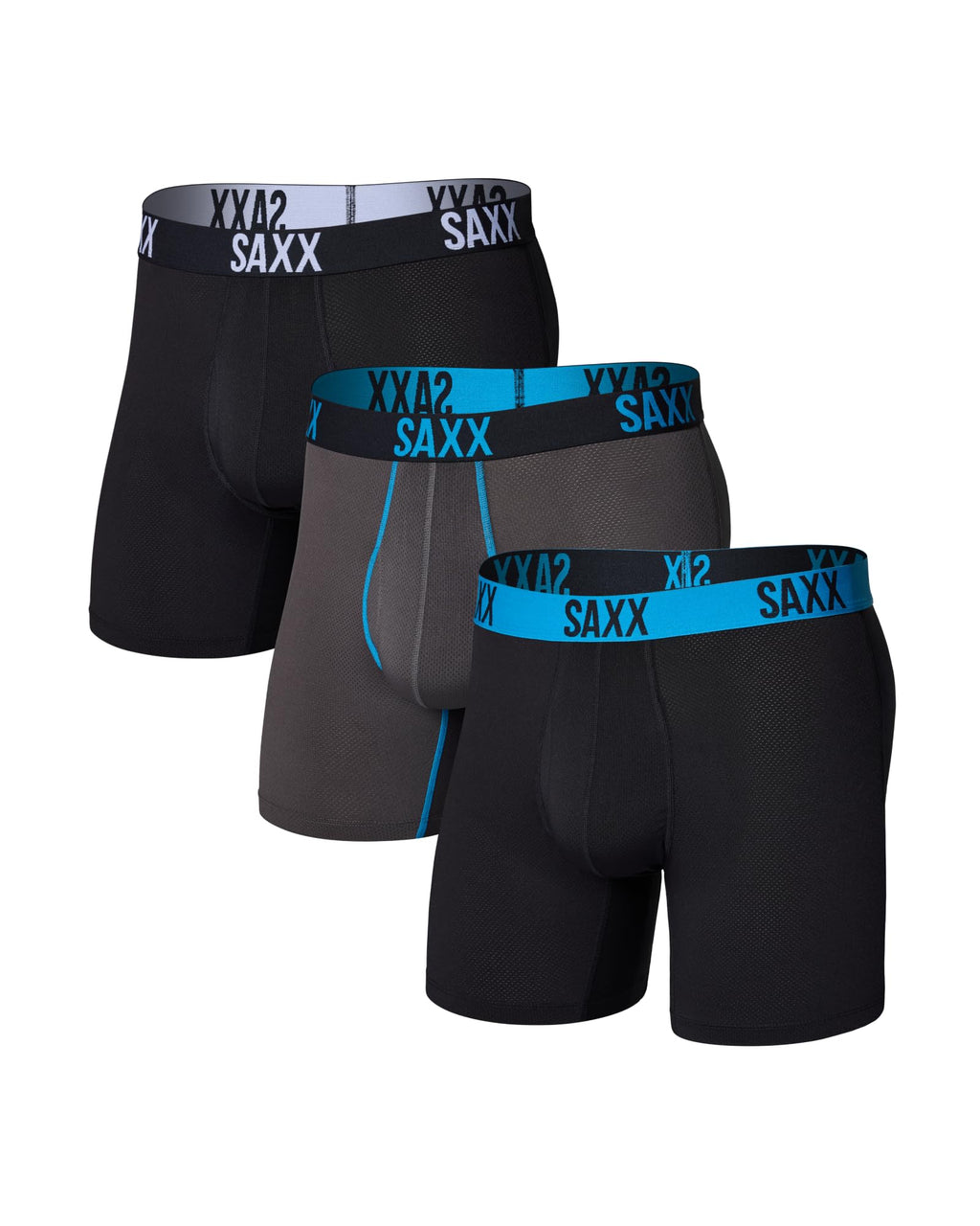 SAXX Underwear Co. Men's Underwear with Pouch Core Performance Mesh Boxer Brief Fly 3Pk, Black/Graphite/Athletic, X-Large