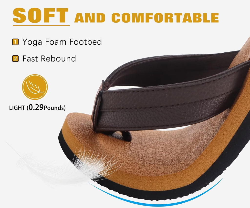 KuaiLu Mens Leather Flip Flops Arch Support Summer Beach Pool Water Thong Sandals Waterproof Essentials Walking Shoes Slip on Orthotic Casual Sport Cushioned Wide Slides Shower Slippers Khaki Size 11