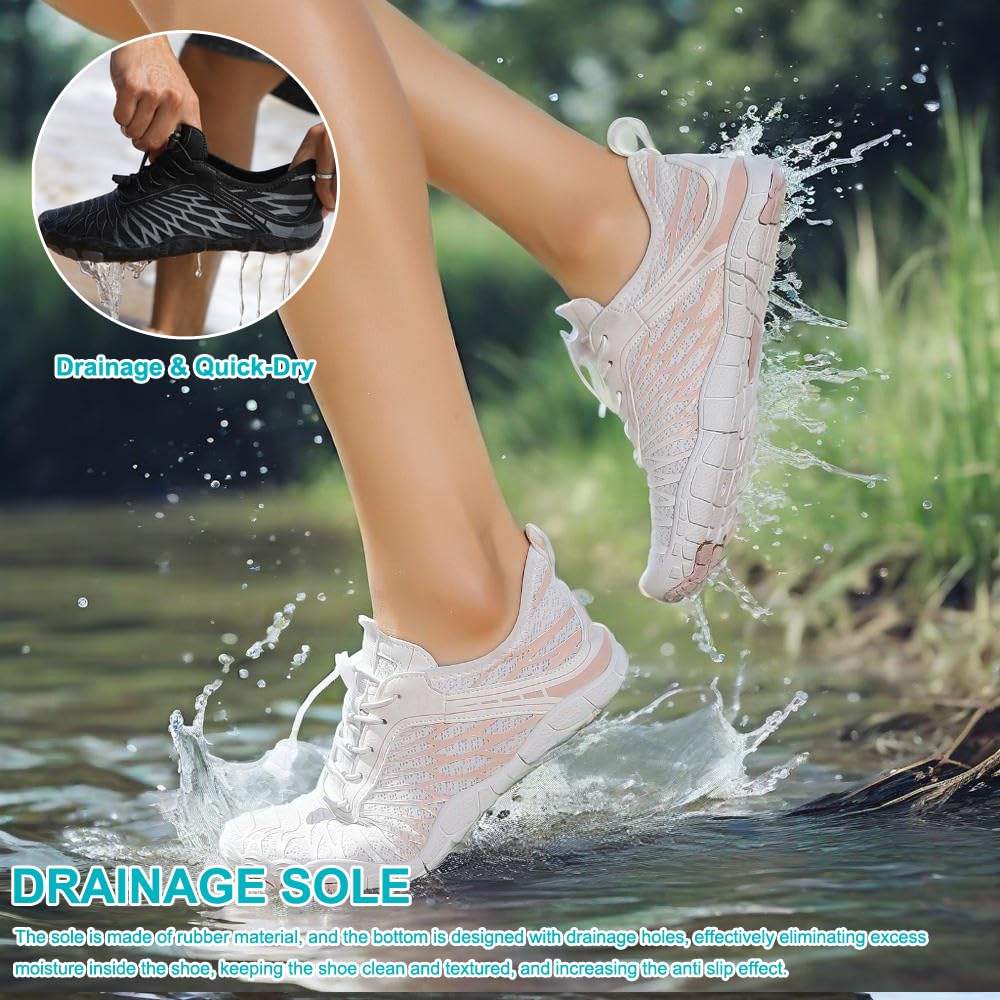 Hike Barefoot Shoes Womens Men,Unisex Barefoot Water Shoes Breathable, Anti-Slip Hiking Footwear for Athletic Wide Toe Shoe Footwear for Hiking, Walking, Running, Yoga, and Water Sports White Pink