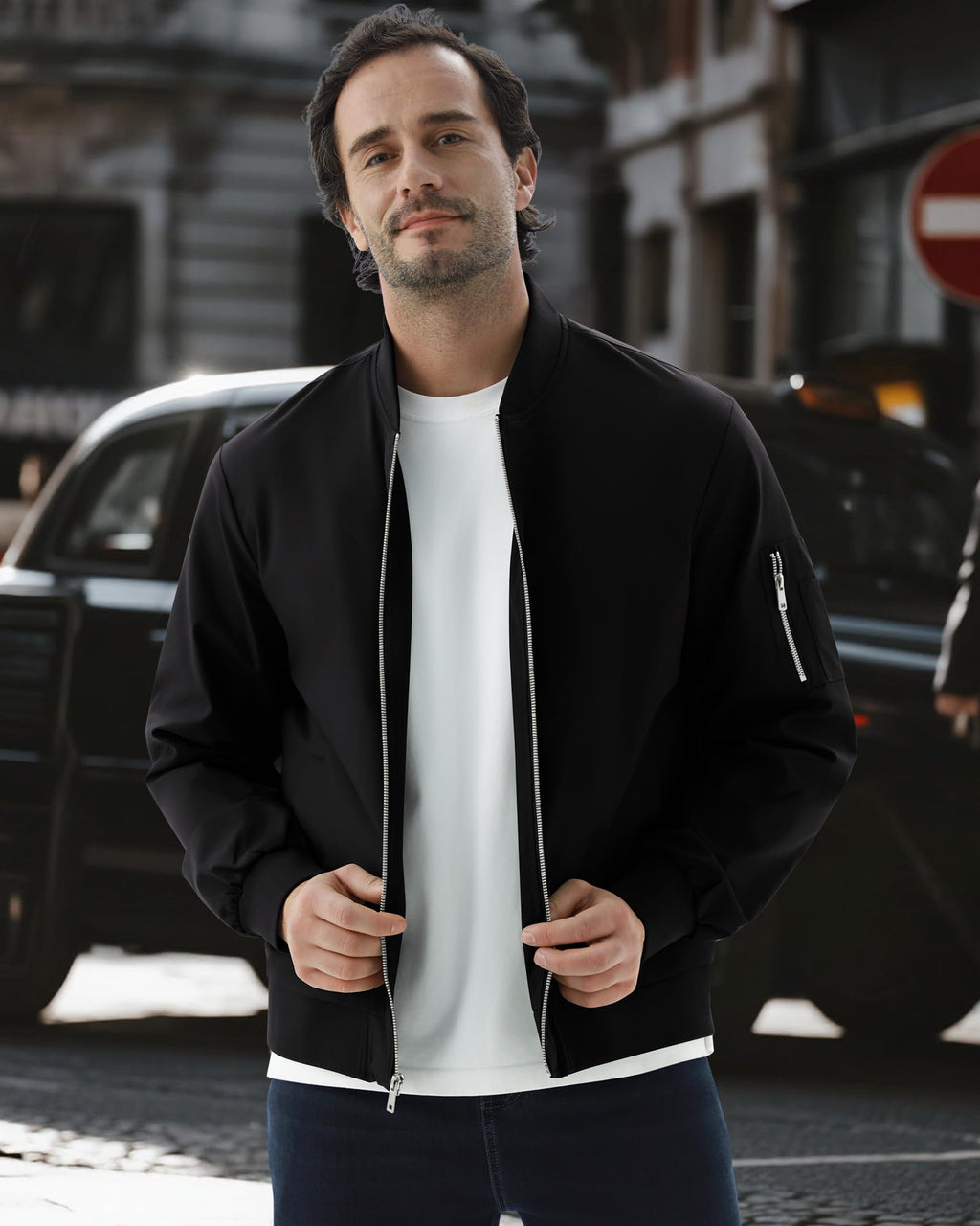 WULFUL Men's Bomber Jacket Lightweight Casual Windbreaker Zip Up Coat with Pocket