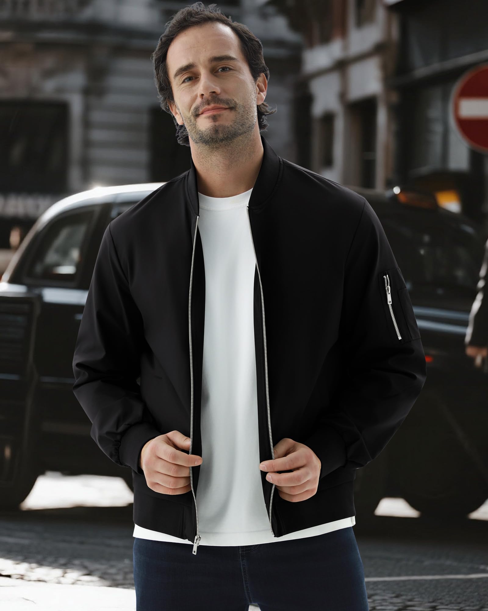 WULFUL Men's Bomber Jacket Lightweight Casual Windbreaker Zip Up Coat with Pocket