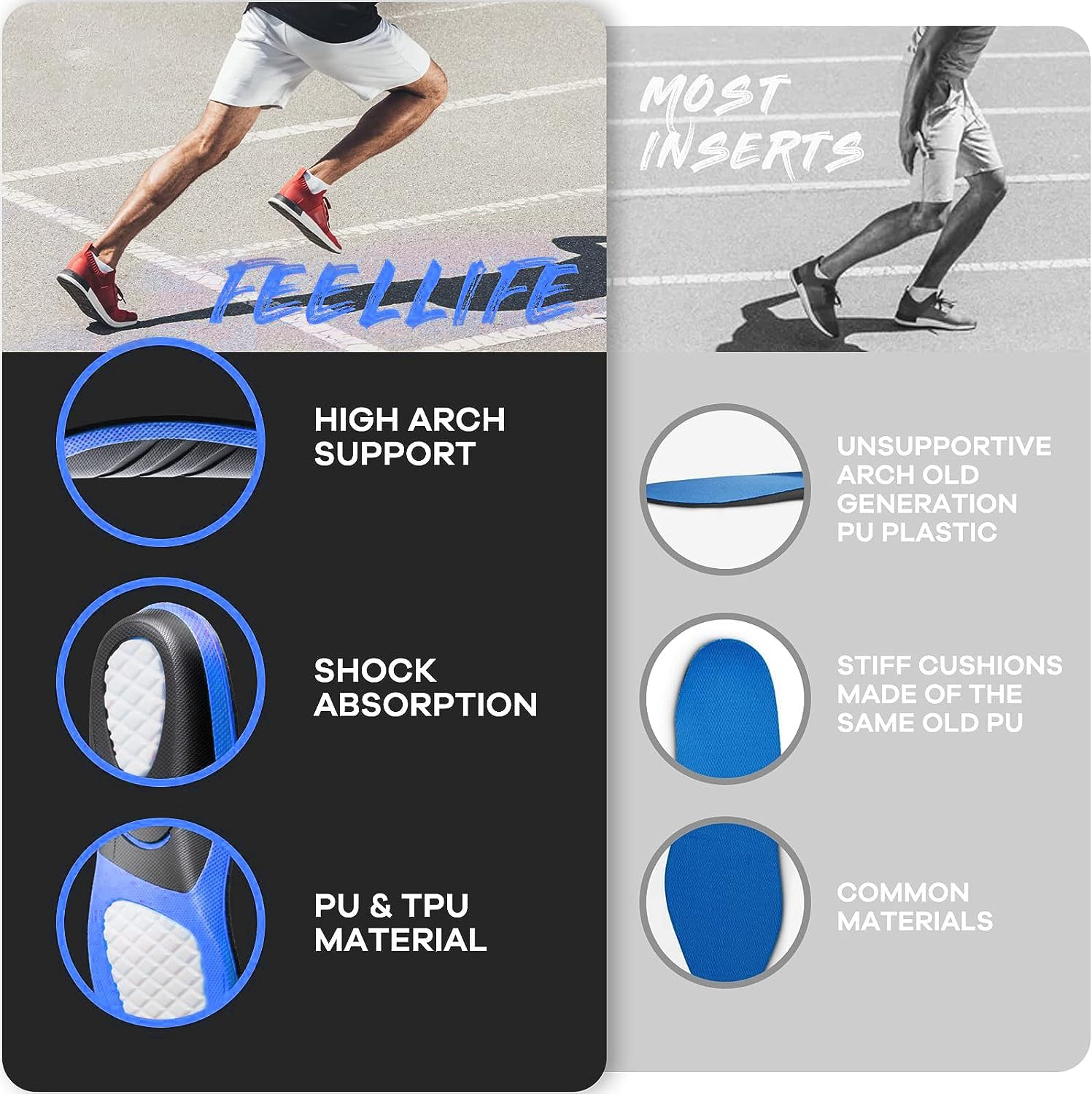 FEELLIFE Plantar Fasciitis Relief Shoe Insoles [1-Pair], Arch Support Insoles, Running Athletic Gel Shoe Inserts, Orthotic Inserts for Arch Pain[Trim to Fit: Men 8-12/Women 9-13]