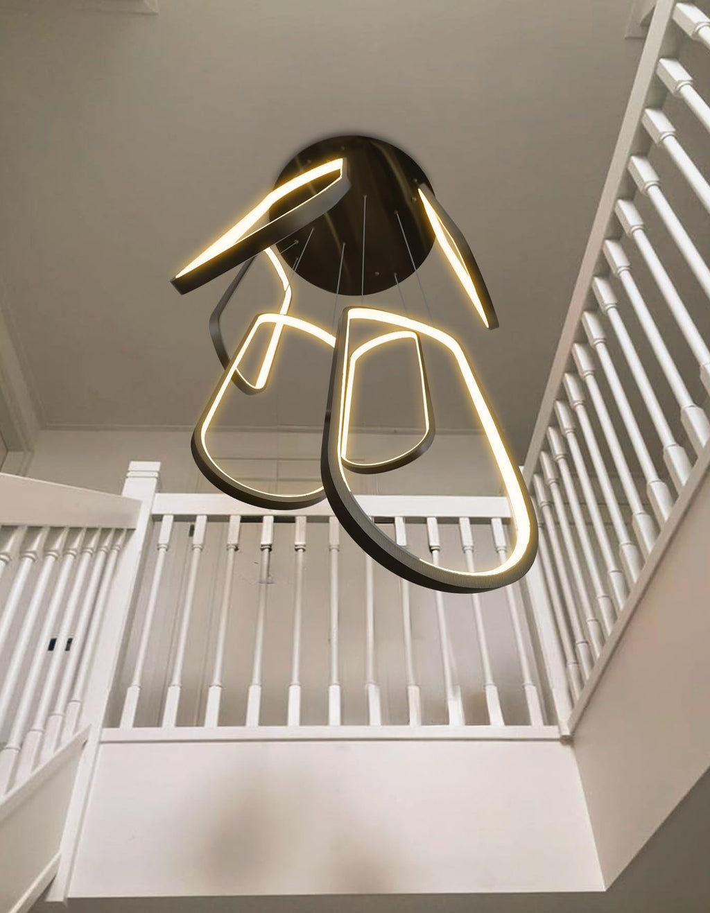 dolria 6 Rings Modern Chandelier LED Dimmable Flush Mount Ceiling Light for Foyer Living Room Staircaes Black