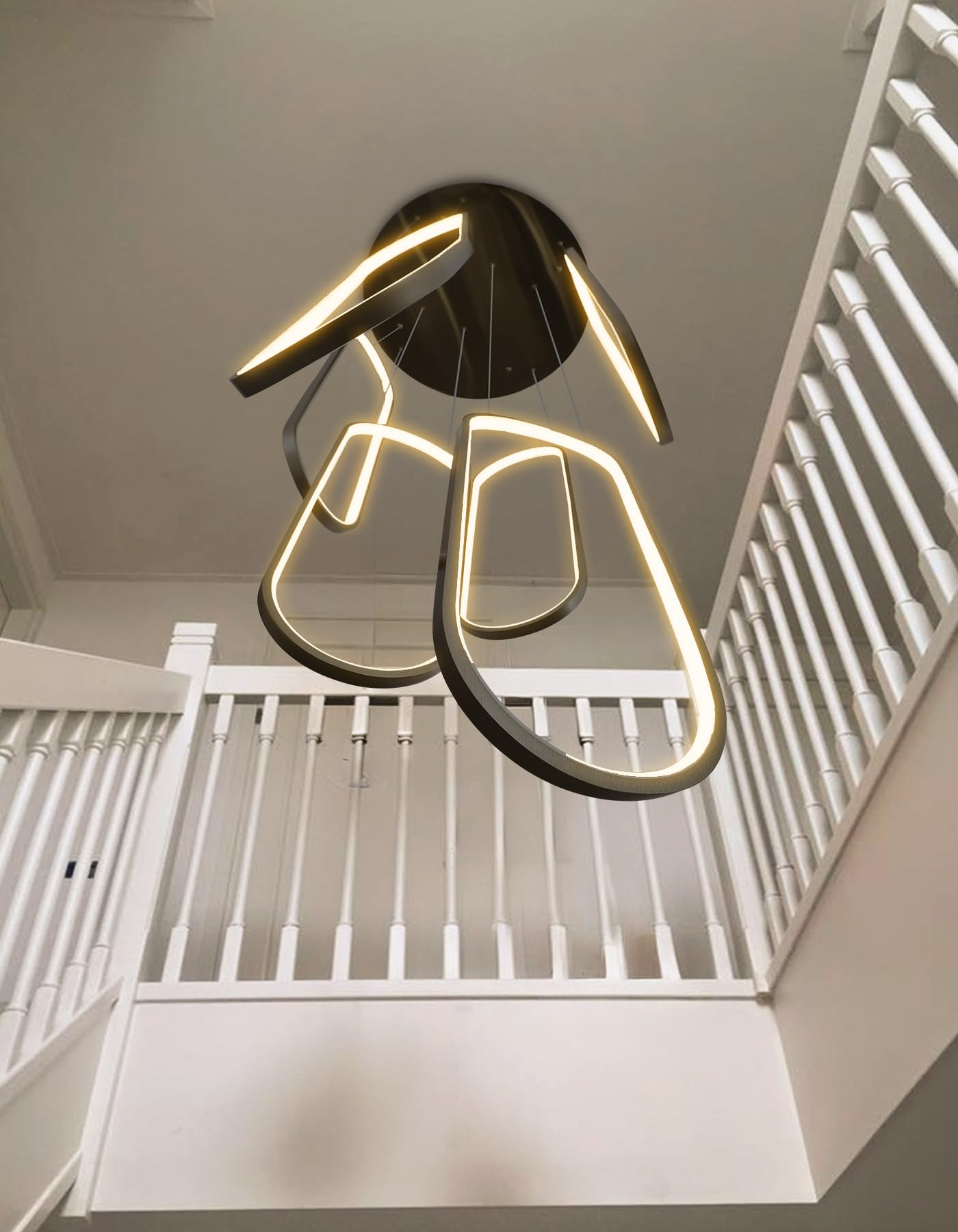 dolria 6 Rings Modern Chandelier LED Dimmable Flush Mount Ceiling Light for Foyer Living Room Staircaes Black