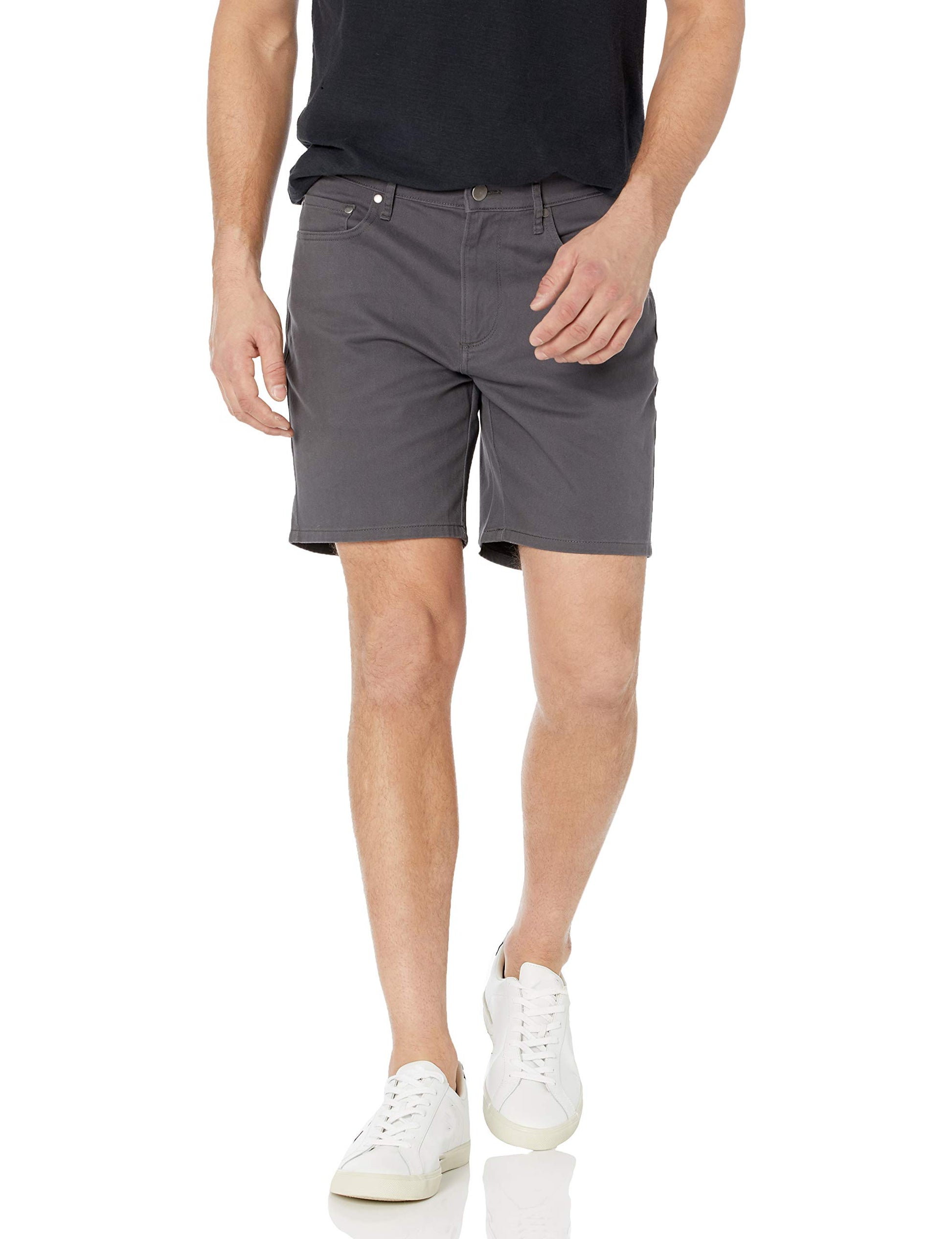 Amazon Essentials Men's Straight-Fit 7" Inseam Stretch 5-Pocket Shorts, Dark Grey, 36