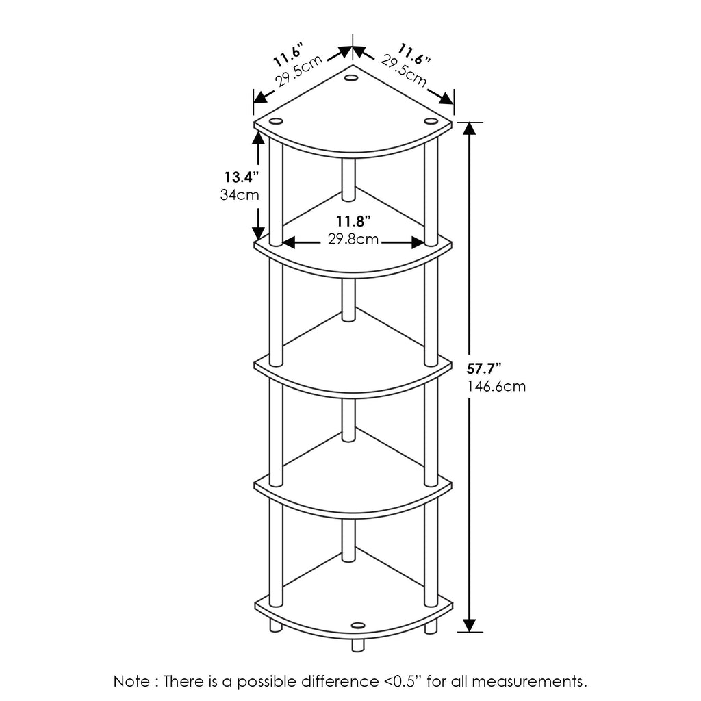 Furinno Turn-N-Tube 5 Tier Corner Display Rack Multipurpose Shelving Unit, 1-Pack, Espresso/Black