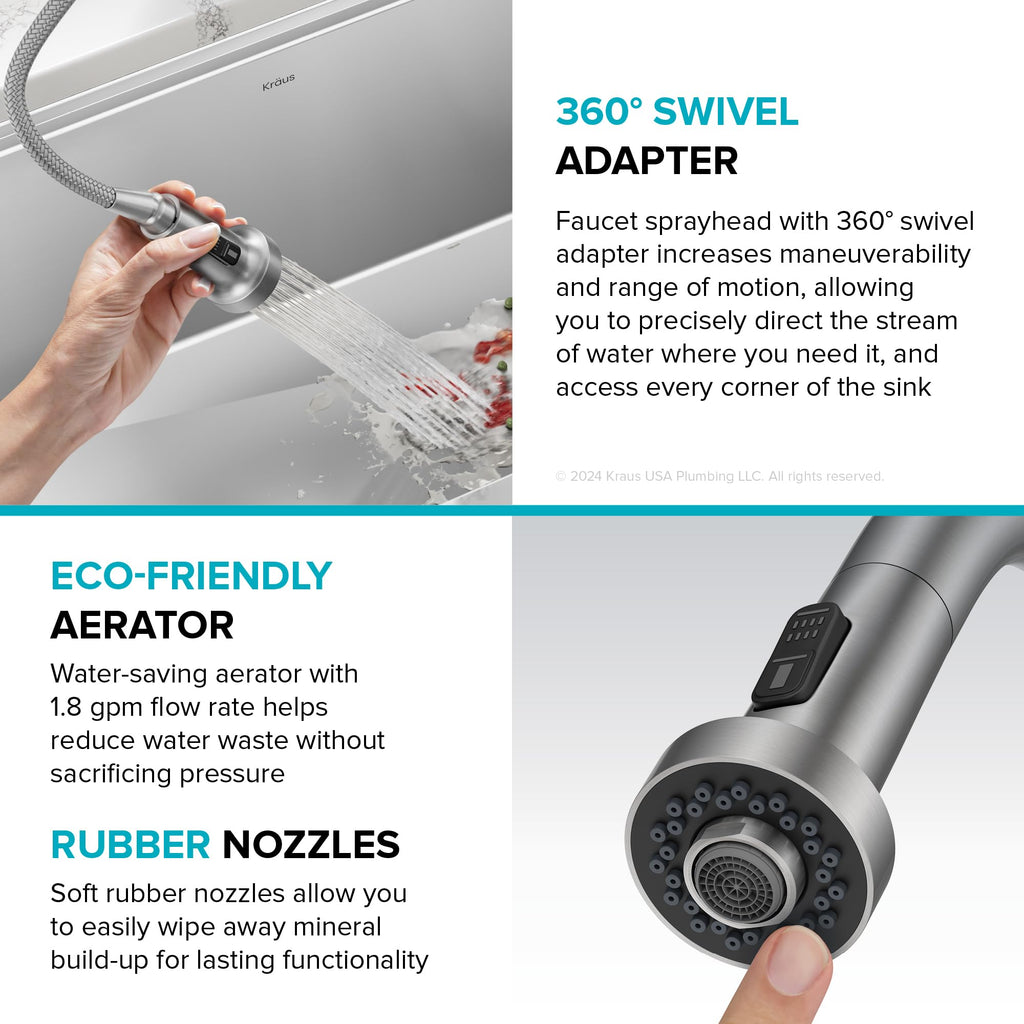 KRAUS Bolden 2-Function Single Handle Pull Down Kitchen Faucet in Matte Black, KPF-1616MB