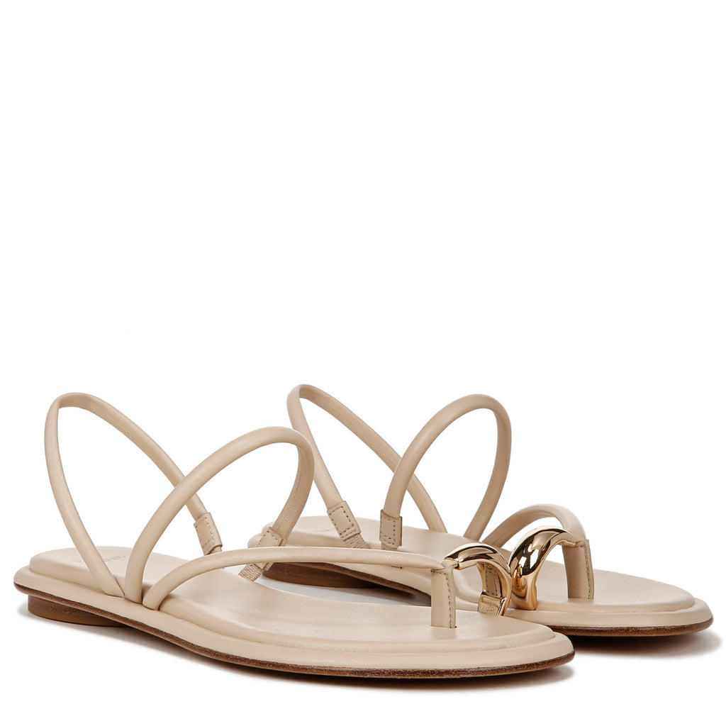 Vince Women's Lucila Flat Strappy Sandal Birch Sand Beige Leather 6.5 M