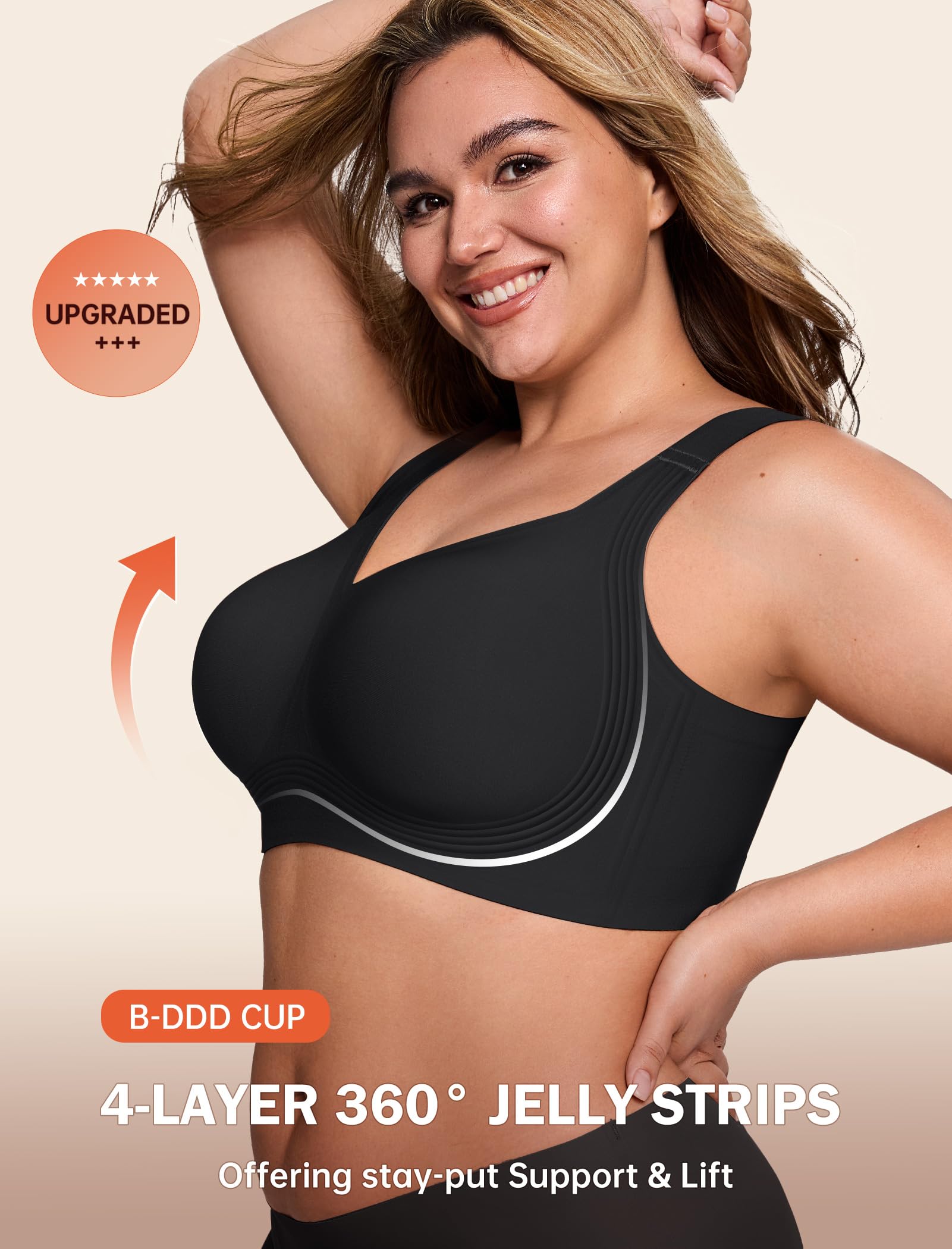 LetsJoli Bras for Women Supportive Wireless Push Up Bra Full Coverage No Underwear Seamless Plus Size for Older Women（Black,XL