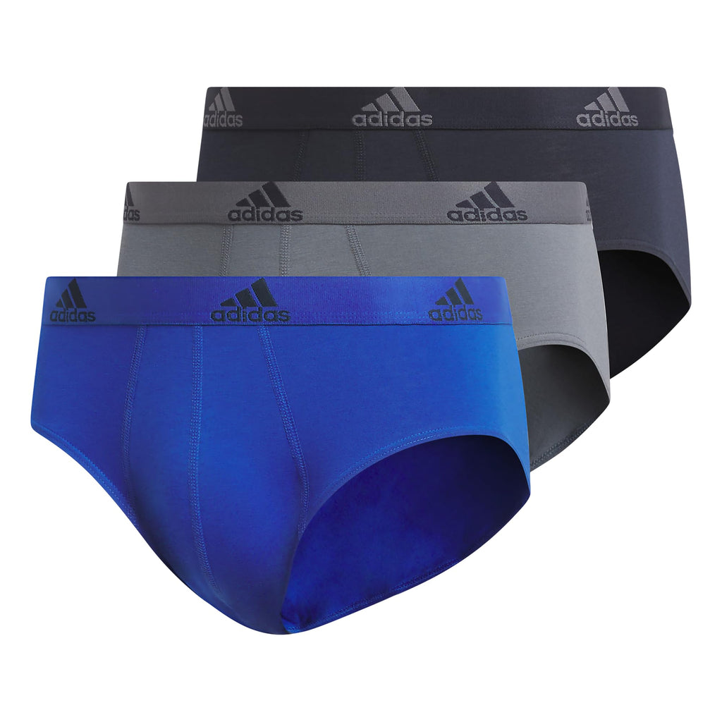 adidas Men's Performance Stretch Cotton Brief Underwear (3-Pack) Designed for Active Comfort and All Day wear, Team Royal Blue/Onix Grey/Legend Ink Blue, Large