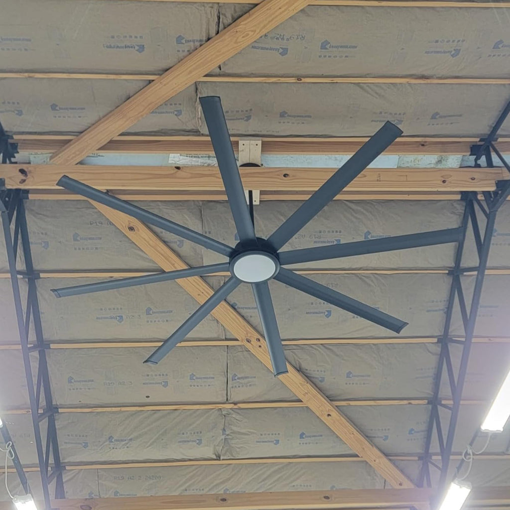 WINGBO 72 Inch Industrial Ceiling Fan with Light and Remote, 8 Aluminum Blades Ceiling Fan, 3CCT, 6-Speed Reversible Noiseless DC Motor for Kitchen Bedroom Living Room, Matte Black
