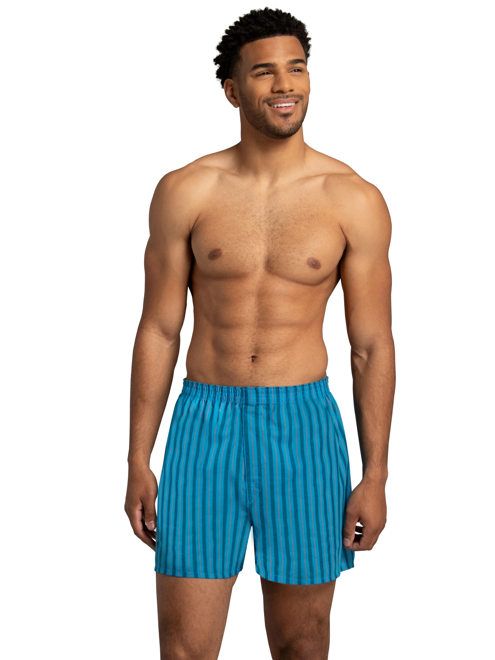 Fruit of the Loom Men's Tag Free Woven Boxer Shorts, Relaxed Fit, Moisture Wicking, Color Multipacks, Assorted Plaid, Medium