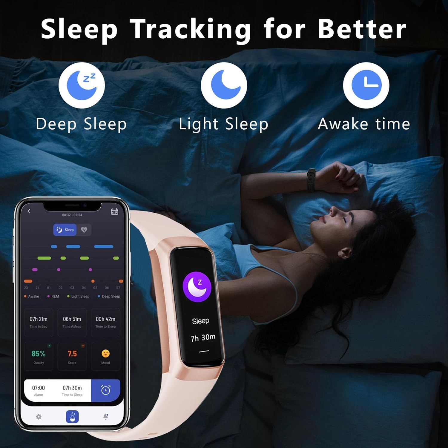 ZKSSGY Fitness Tracker with 24/7 Heart Rate Blood Oxygen Sleep Monitor,Activity Tracker with 1.1" AMOLED Touch Color Screen, Multiple Sport Modes Step Counter,IP68 Waterproof for Women Men (Pink)