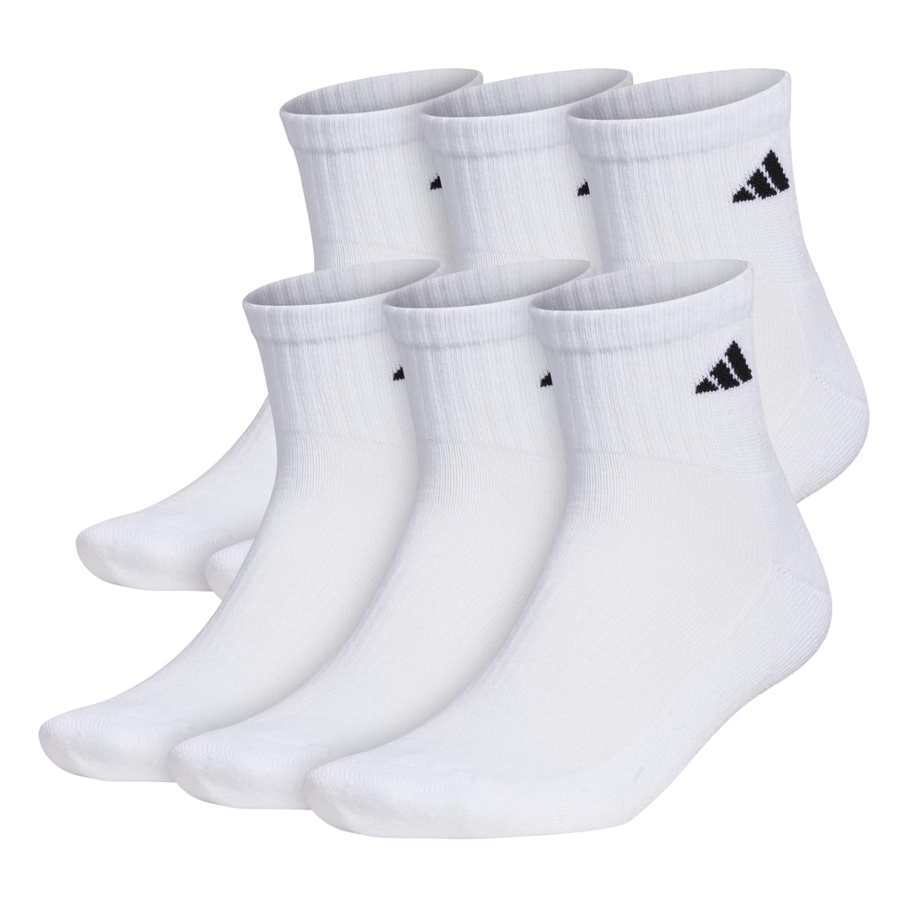 adidas Men's Socks, Athletic Cushioned Quarter 6-Pack, Ankle Fit with Arch Support, White/Black, Large