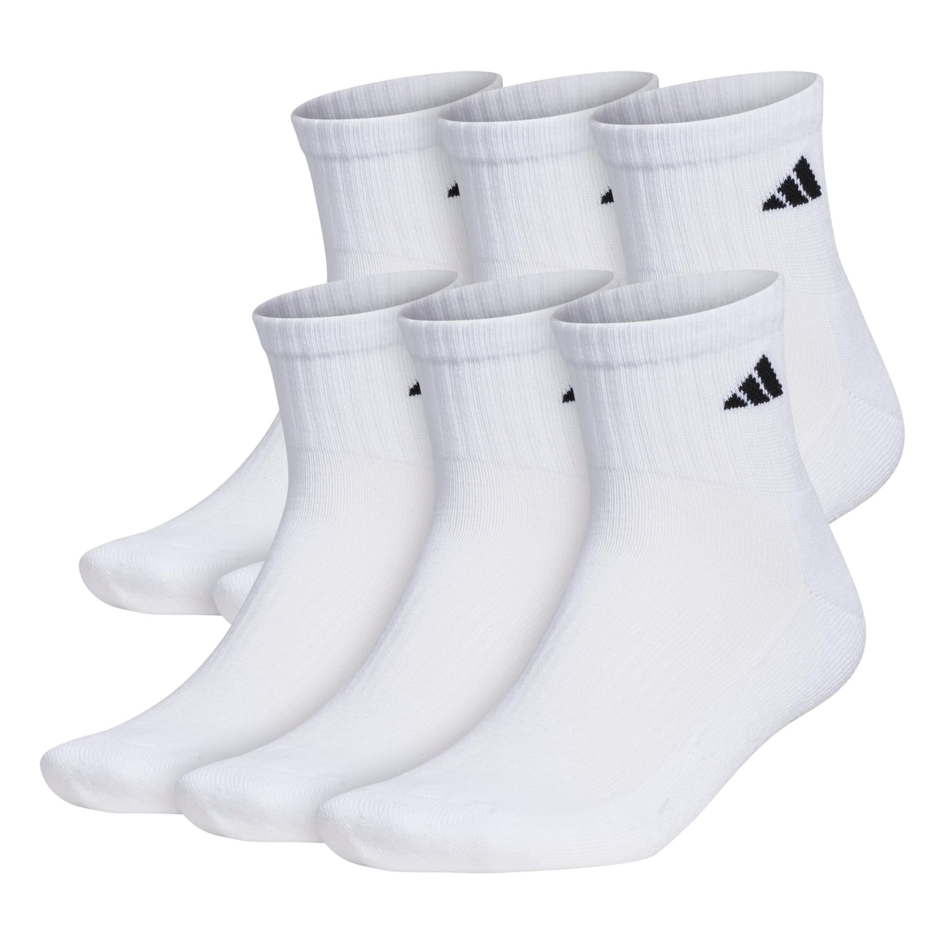 adidas Men's Socks, Athletic Cushioned Quarter 6-Pack, Ankle Fit with Arch Support, White/Black, Large
