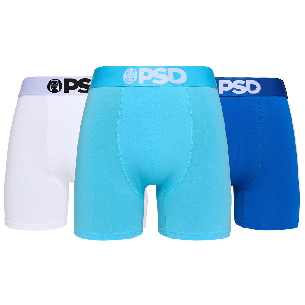 PSD Underwear Mens Boxer Briefs - Solid Sky 3 Pack, 5 Inch Inseam, Moisture-Wicking, Boxer Briefs for Men Pack, Large