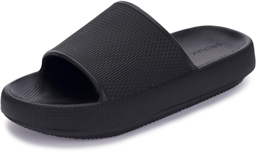 BRONAX House Slides for Women Mens Pillow Slippers House Sandals Shoes for Male Size 10 for Beach Bath Bathroom Comfy Cushion Thick Sole 42-43 Black