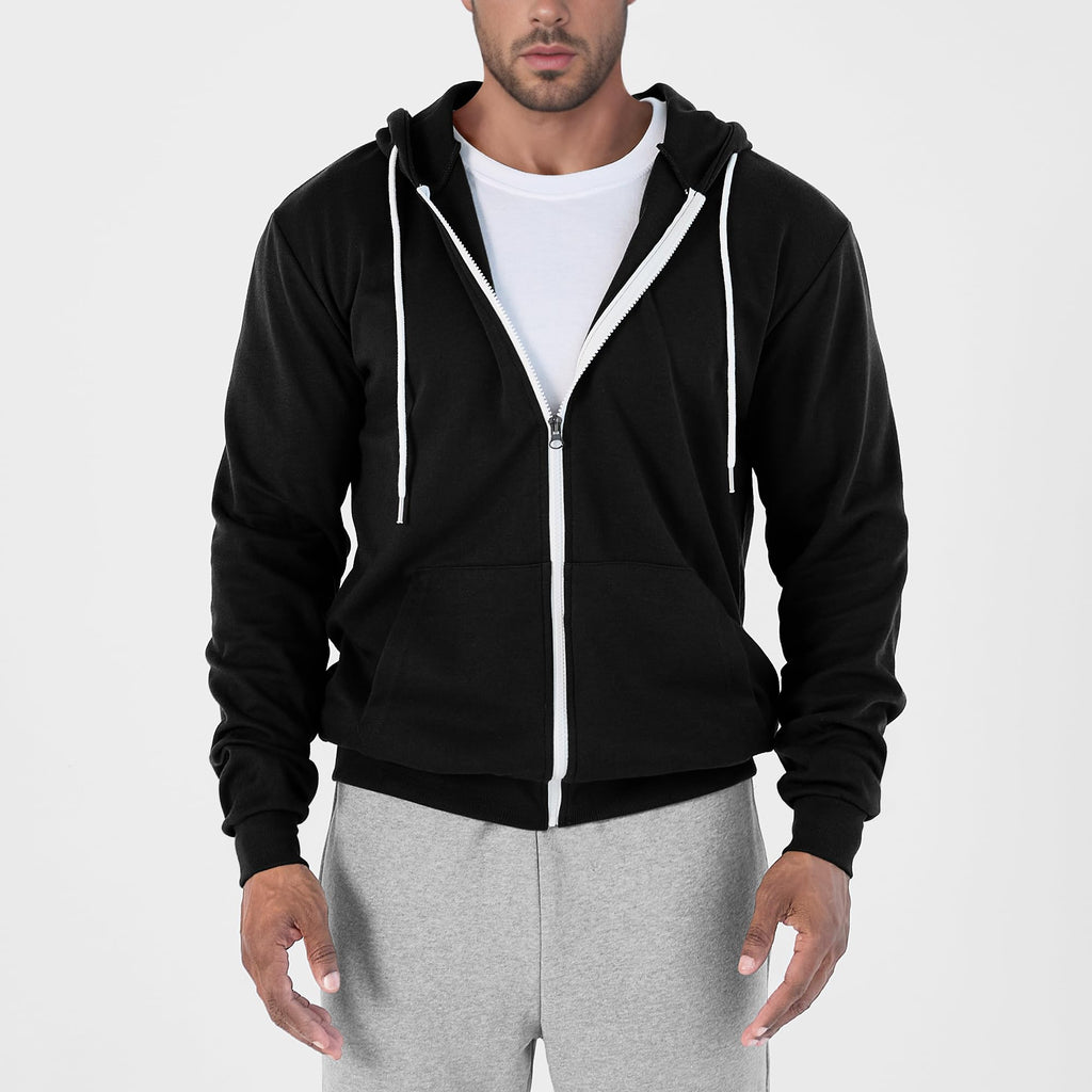 Ohoo Men's Zip Up Hoodie Lightweight Slim Fit Sweatshirt Full Zip Hooded Jacket / DCF002-BLACK-M