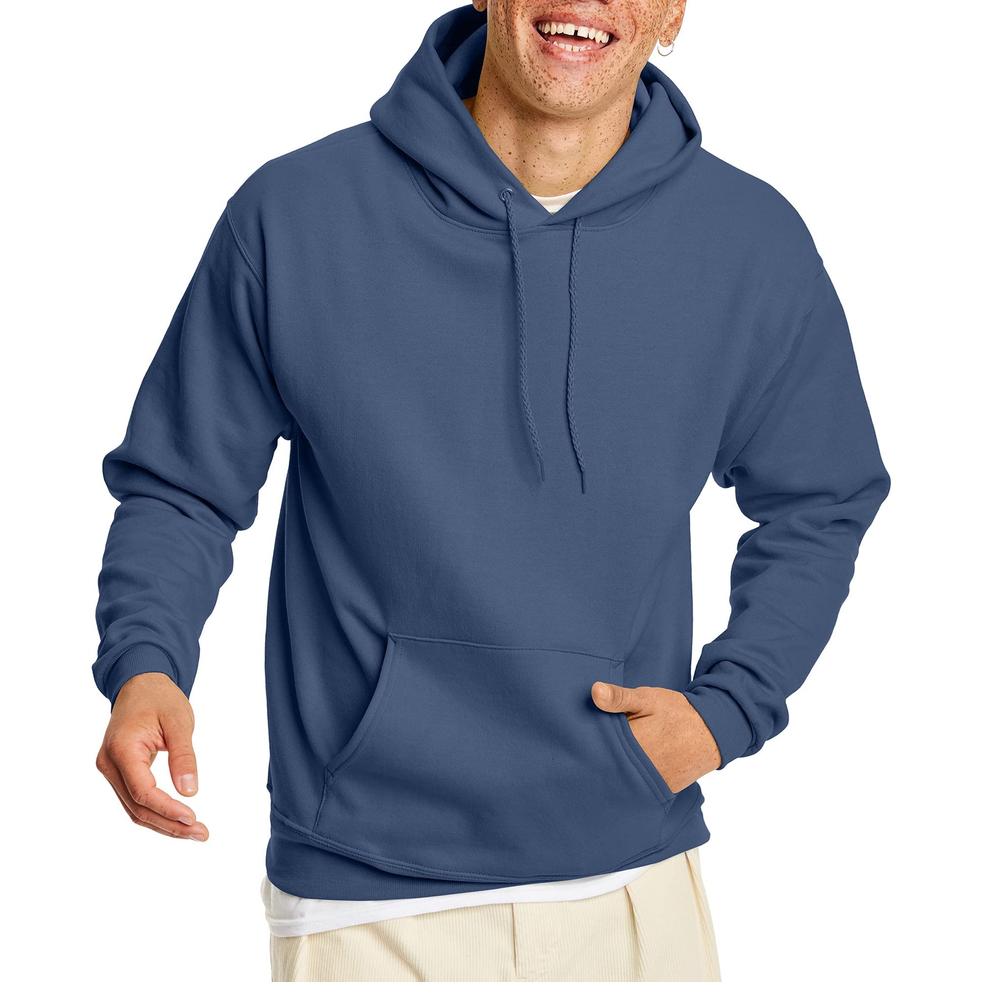 Hanes Men's Pullover EcoSmart Hooded Sweatshirt, denim blue, Large