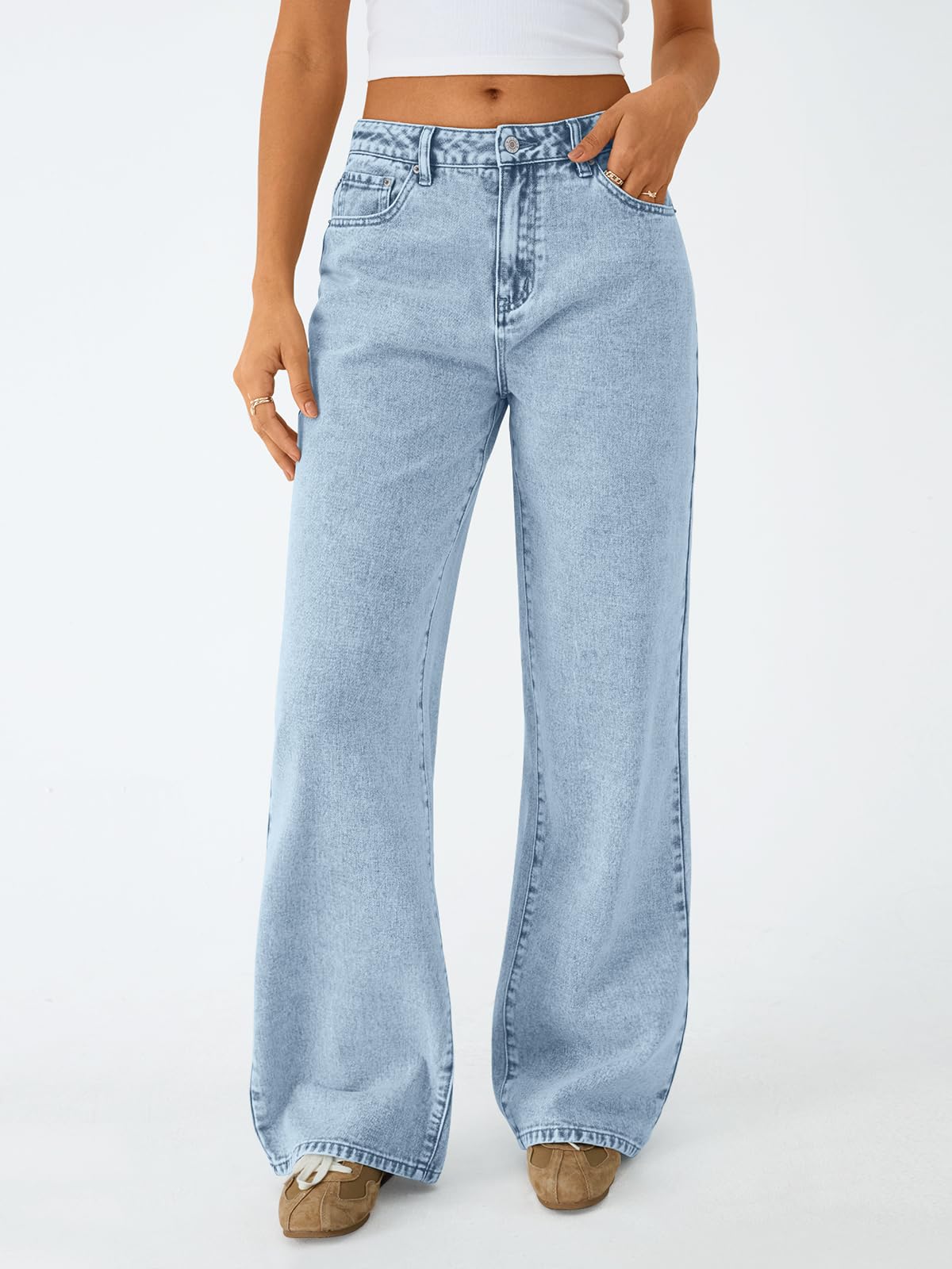 Trendy Queen Jeans for Women Wide Straight Leg High Waisted Stretchy Baggy Jeans Fashion Loose Denim Pants Fall Clothes 2025 SBlue 12