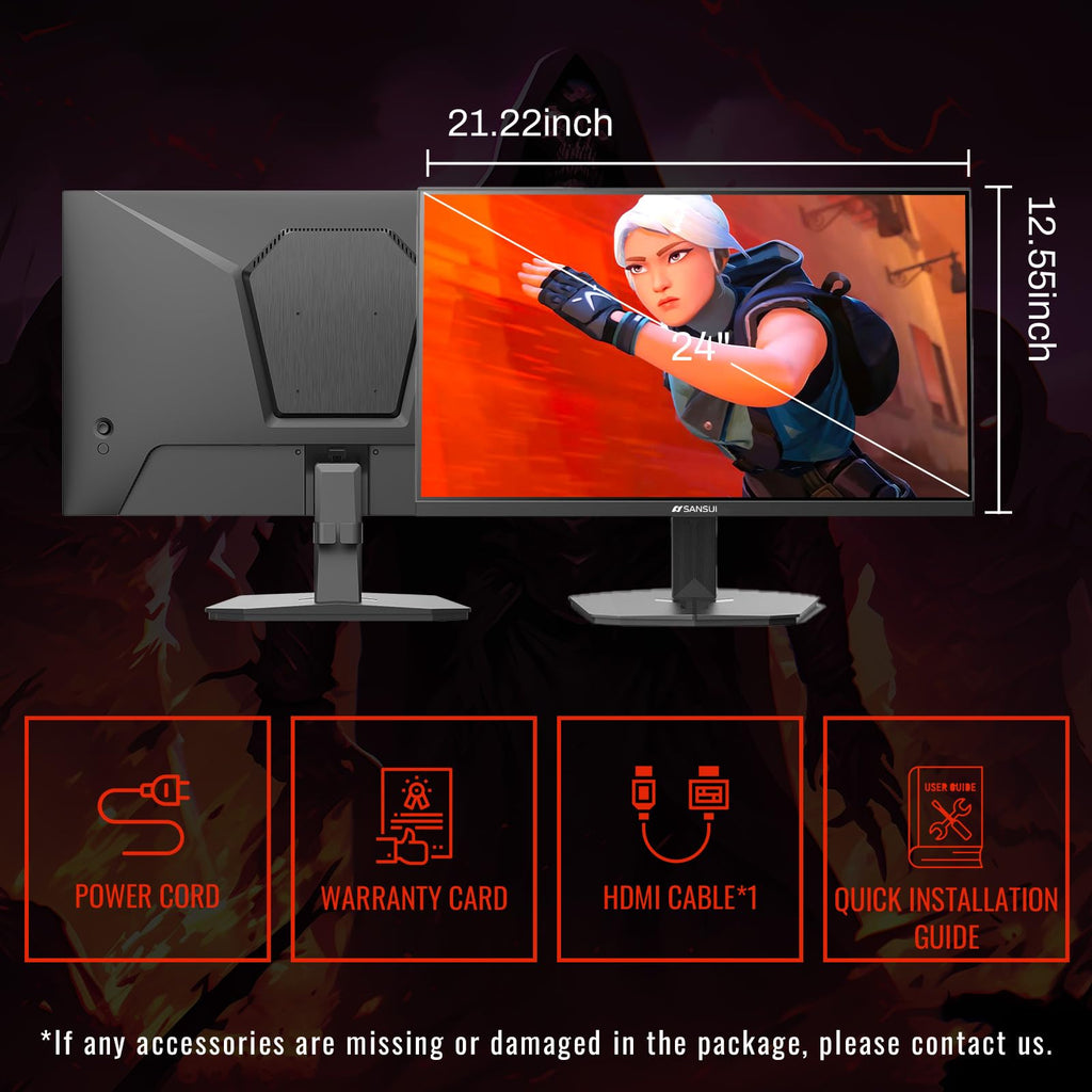 SANSUI Gaming Monitor, 24 Inch 200Hz 180Hz, FHD 1080P 1ms 110% sRGB Computer Monitor, HDMI DP Ports VESA Support for Game Office (HDMI Cable Included ES-G24F4H)