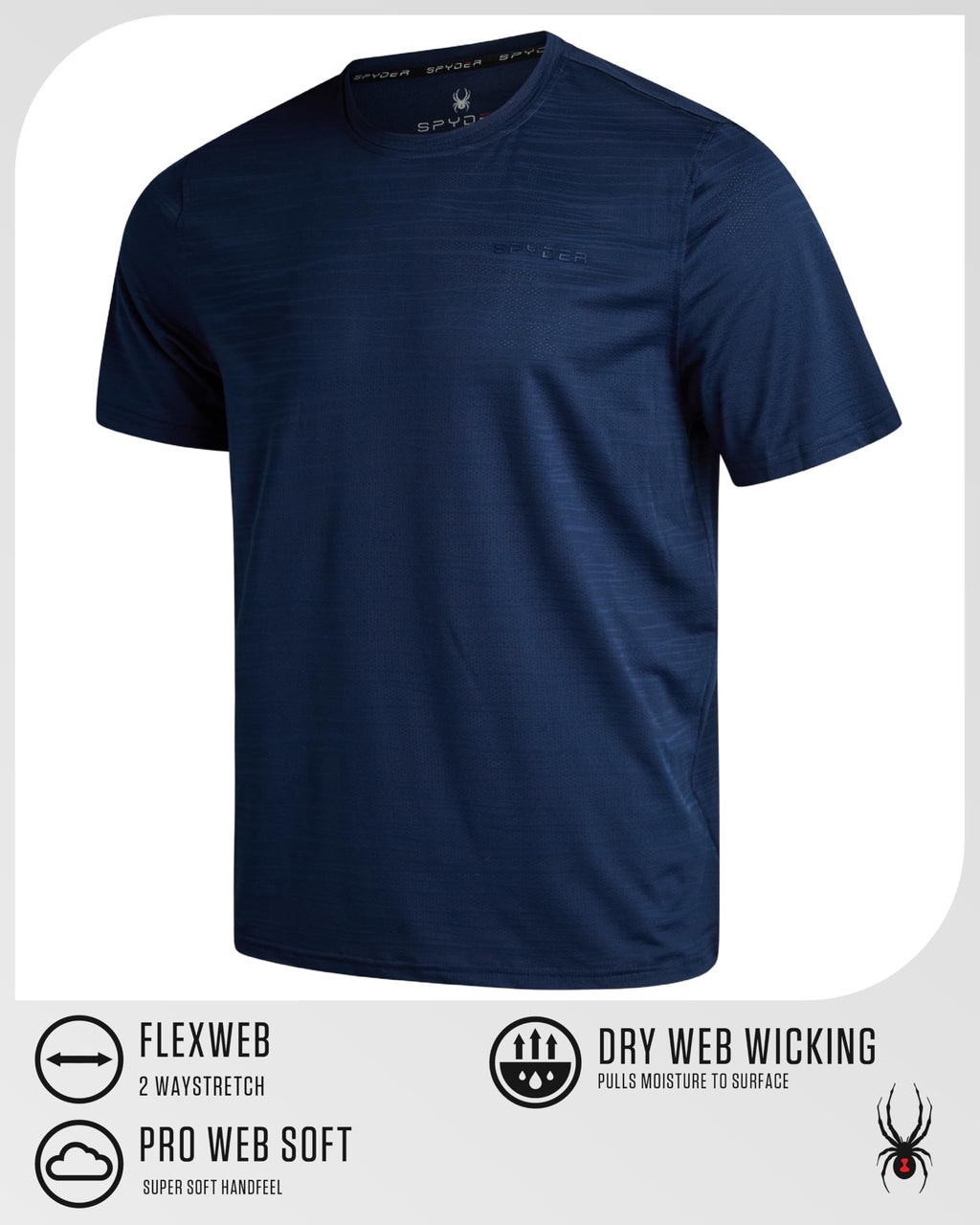 Spyder Athletic Mens T Shirt - Moisture Wicking Performance Ultra Soft Short Sleeve Running Gym Workout Shirts for Men, Size XX-Large, Navy Jacquard