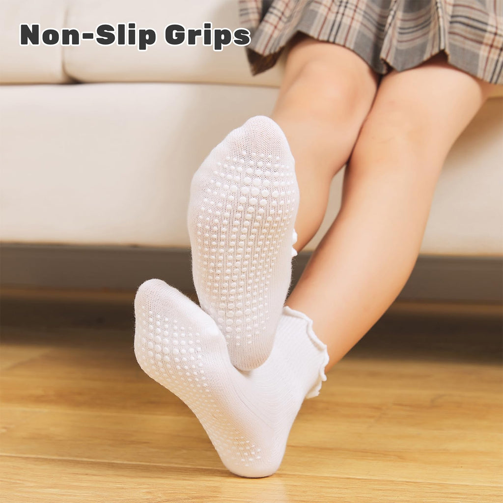 ANYANIME 6 Pairs Toddler Ruffle Socks for Girls - Baby Grip Non Slip Cute Grippy Frilly