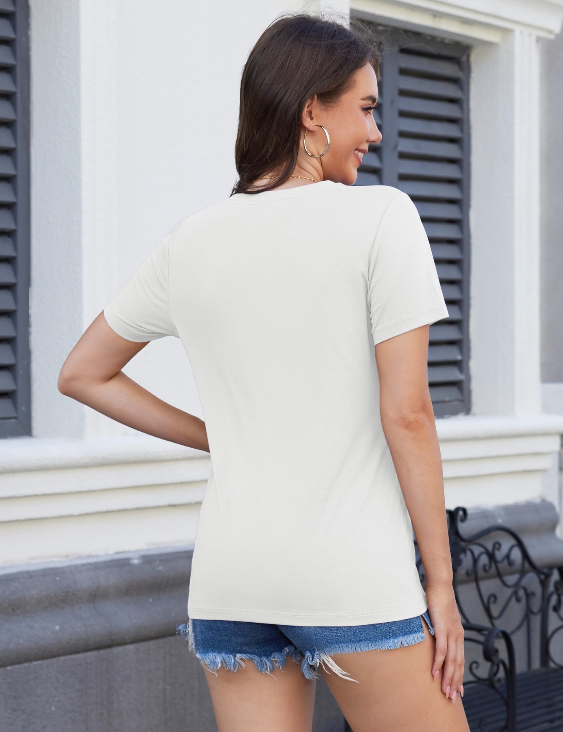 MAGCOMSEN Women's T Shirts Short Sleeve V Neck Shirts Casual Basic Tee Tops Summer Fashion Outfits UPF 50+ White XL