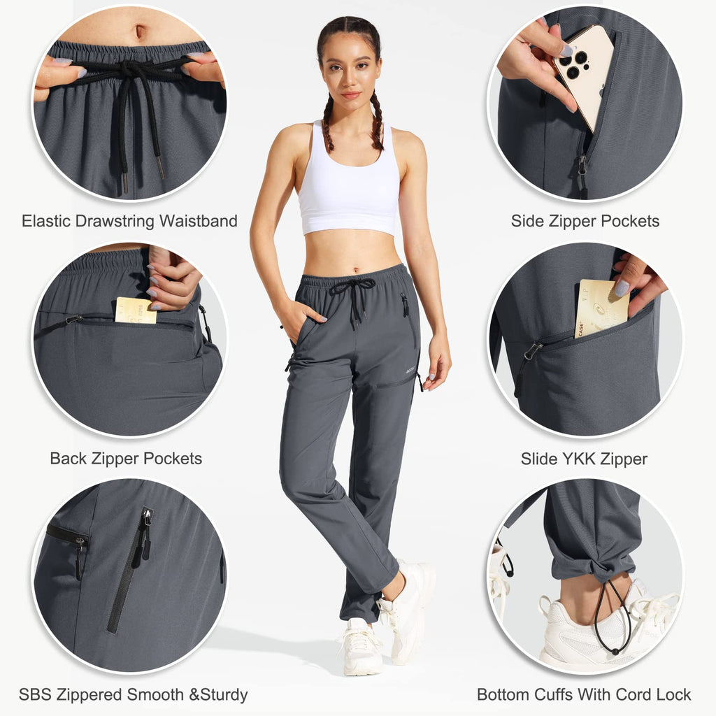 MOCOLY Women's Cargo Hiking Pants Elastic Waist Quick Dry Lightweight Water Resistant Long Pants Trousers UPF 50+ Grey XL