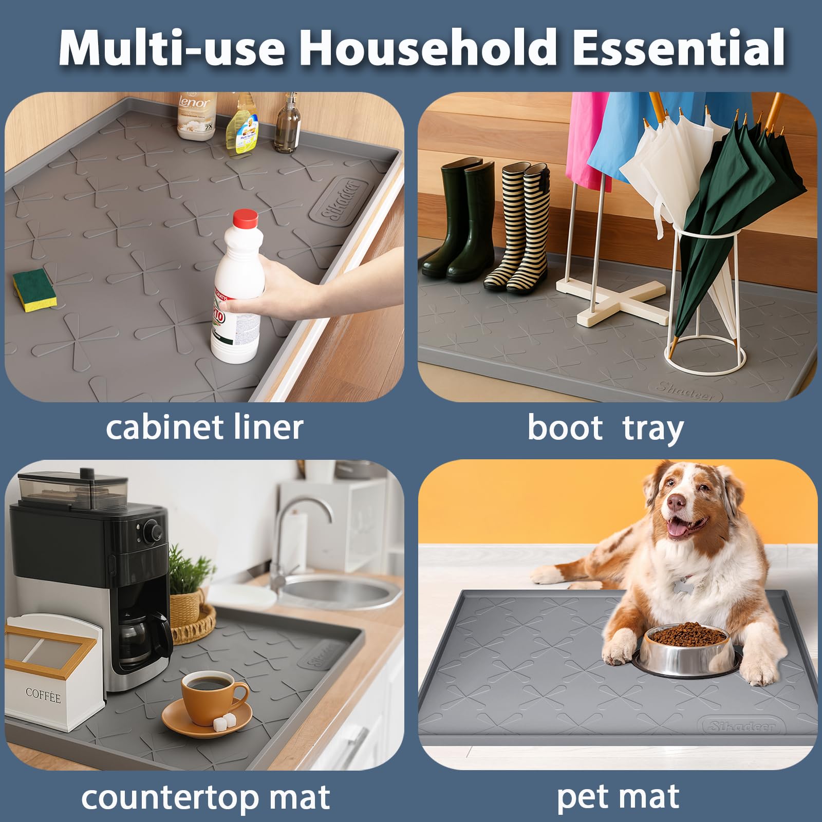 SIKADEER 34" x 22" Under Sink Mat Waterproof, Silicone Mat Kitchen Drawer Shelf and Cabinet Liner, Sink Protector for Kitchen Organizers and Storage, Boot Tray Pet Food Mats