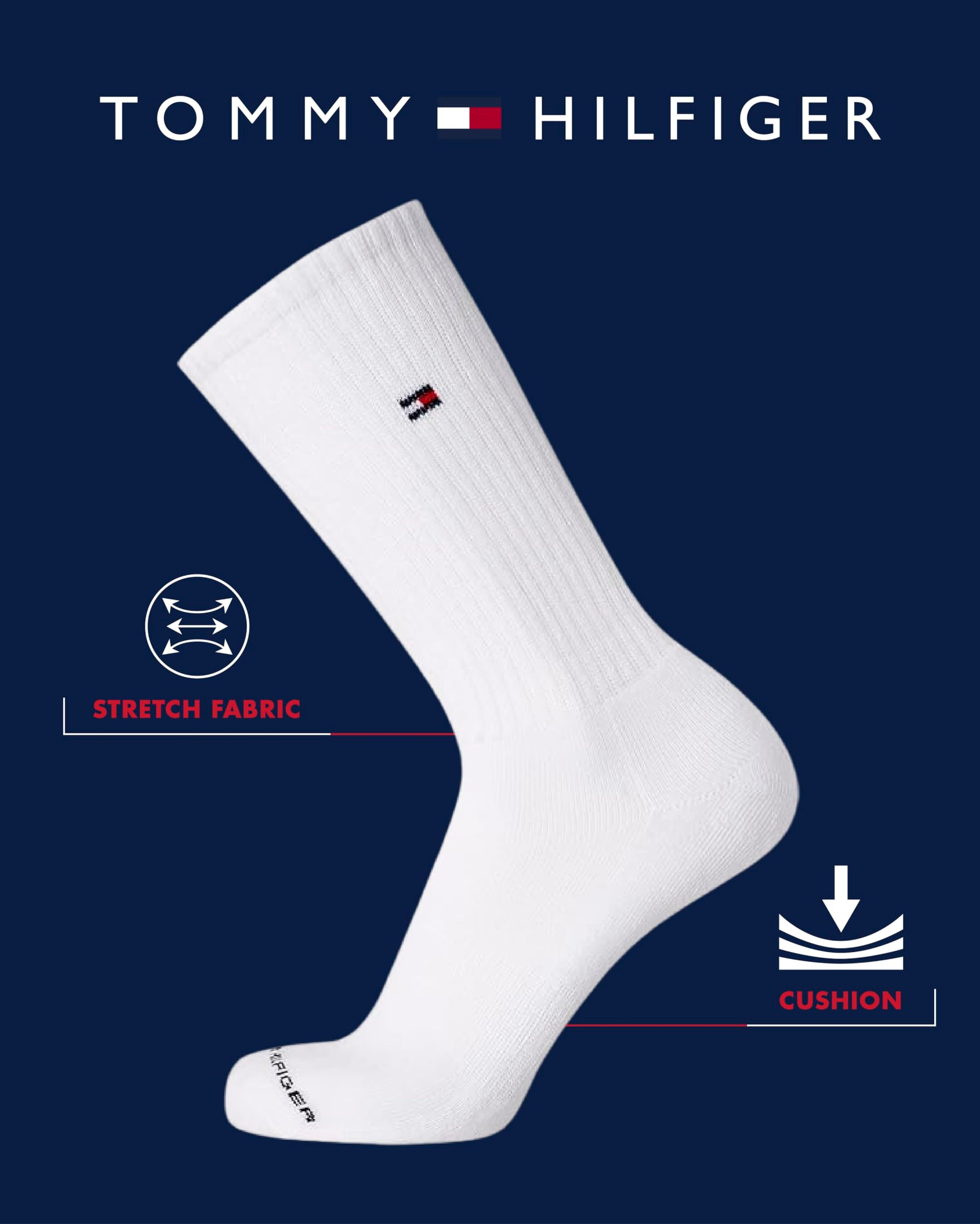 Tommy Hilfiger Men's Crew Socks - 6 Pack Performance Comfort Cushioned Athletic Socks - Breathable Crew Socks for Men (7-12), Size 7-12, Grey Assorted