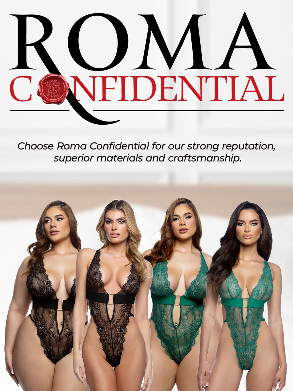 Roma Confidential Lace Teddy Lingerie for Women Fever Dream Sexy Teddy Bodysuit One Piece, Stretch Satin & Lace, Golf Green