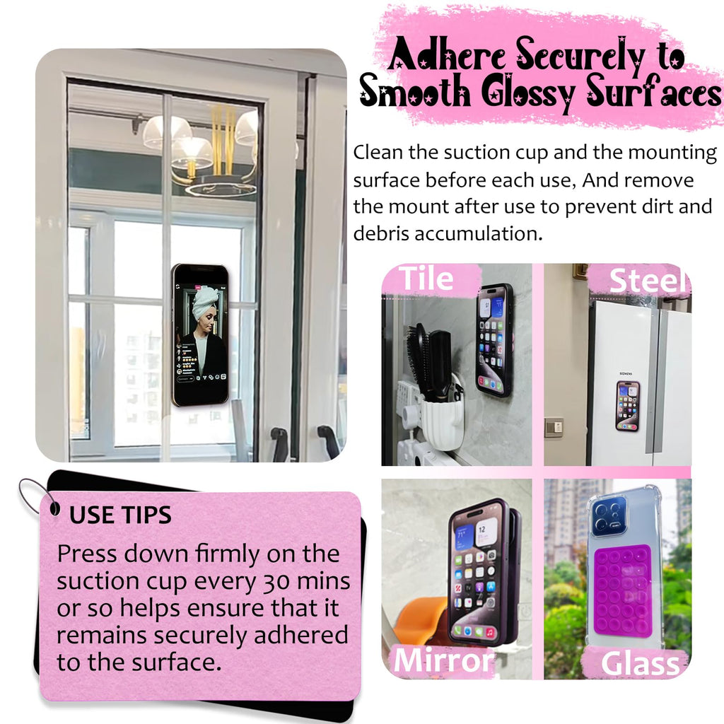 LvShuLiangPin Anteel Silicone Suction Phone Case Mount, Silicon Adhesive Phone Accessory for Smartphones, Hands-Free Mirror Shower Phone Holder for Selfies, Tiktok Videos (Light Pink)