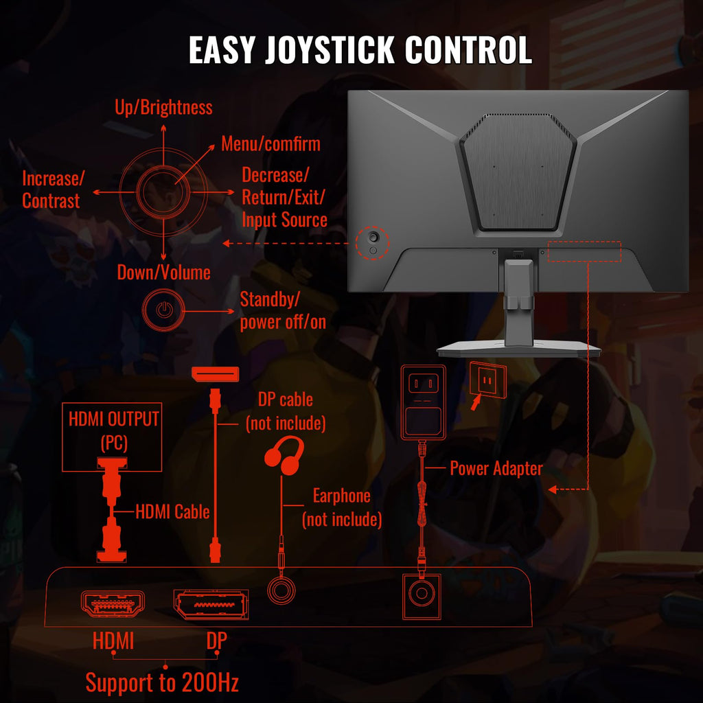 SANSUI Gaming Monitor, 24 Inch 200Hz 180Hz, FHD 1080P 1ms 110% sRGB Computer Monitor, HDMI DP Ports VESA Support for Game Office (HDMI Cable Included ES-G24F4H)