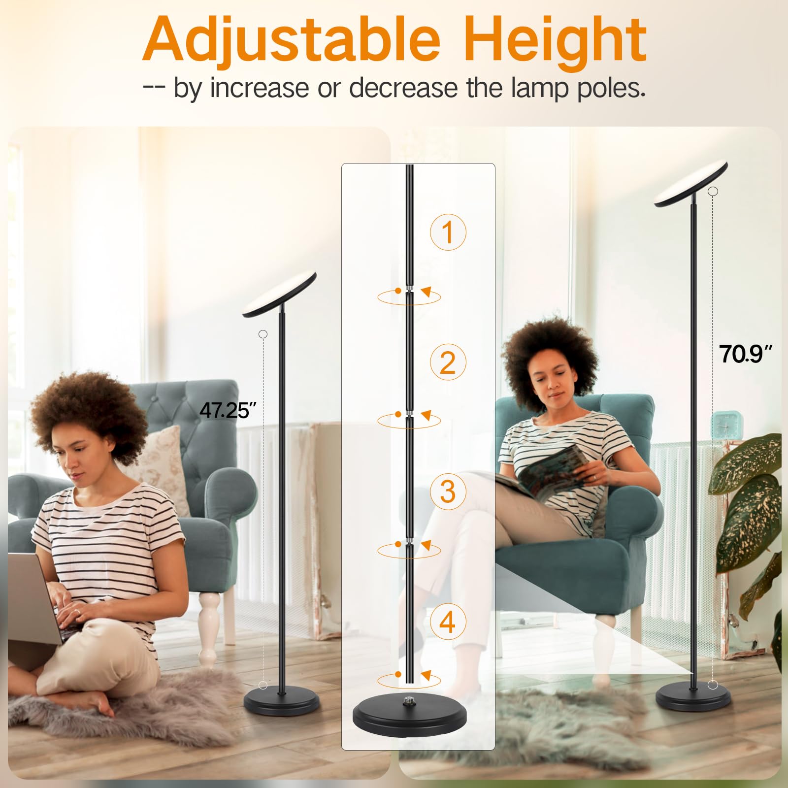 OUTON Smart LED Floor Lamp, 30W/3000LM Dimmable Bright Torchiere Sky Lamp Compatible with Alexa Google Home, WiFi Remote, Tall Standing Lamp with 4 Color Temperature for Living Room Bedroom Office