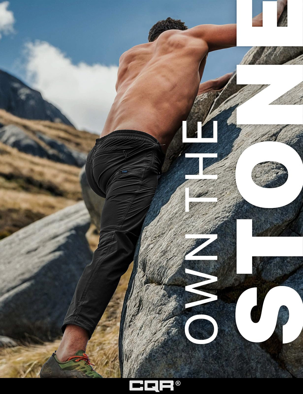 CQR Men's Lightweight Vent Hiking Pants, Water-Resistant & Breathable Sports Outdoor Athletic Pants with Elastic Waist, Ascend Crux Black, 36W x 32L