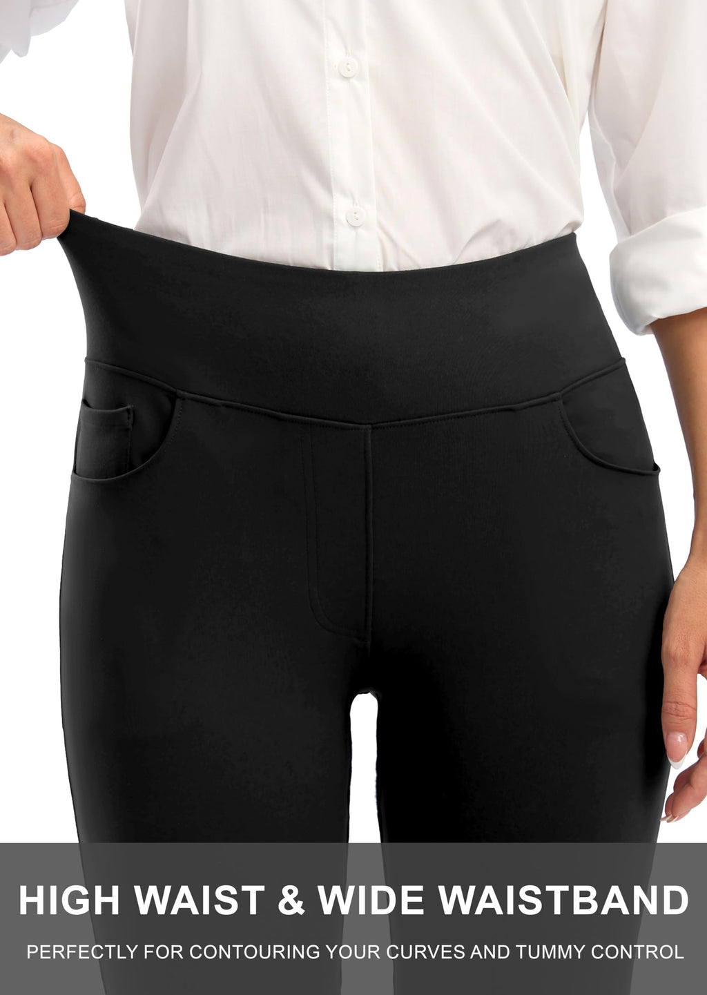 Rammus Womens Dress Pants Tummy Control Stretchy Work Pants for Women Skinny Pull On High Waisted Slacks Business Casual black/27 L