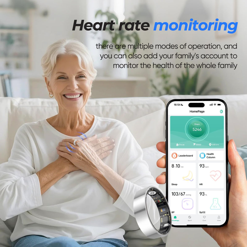 Smart Health Ring for Women Men Fitness Tracker with Heart Rate, Blood Pressure,Blood Oxygen,Step Counting, Sleep Monitoring,IP68 Waterproof for iPhone and Android, No Subscription Fee (Silver, 9)