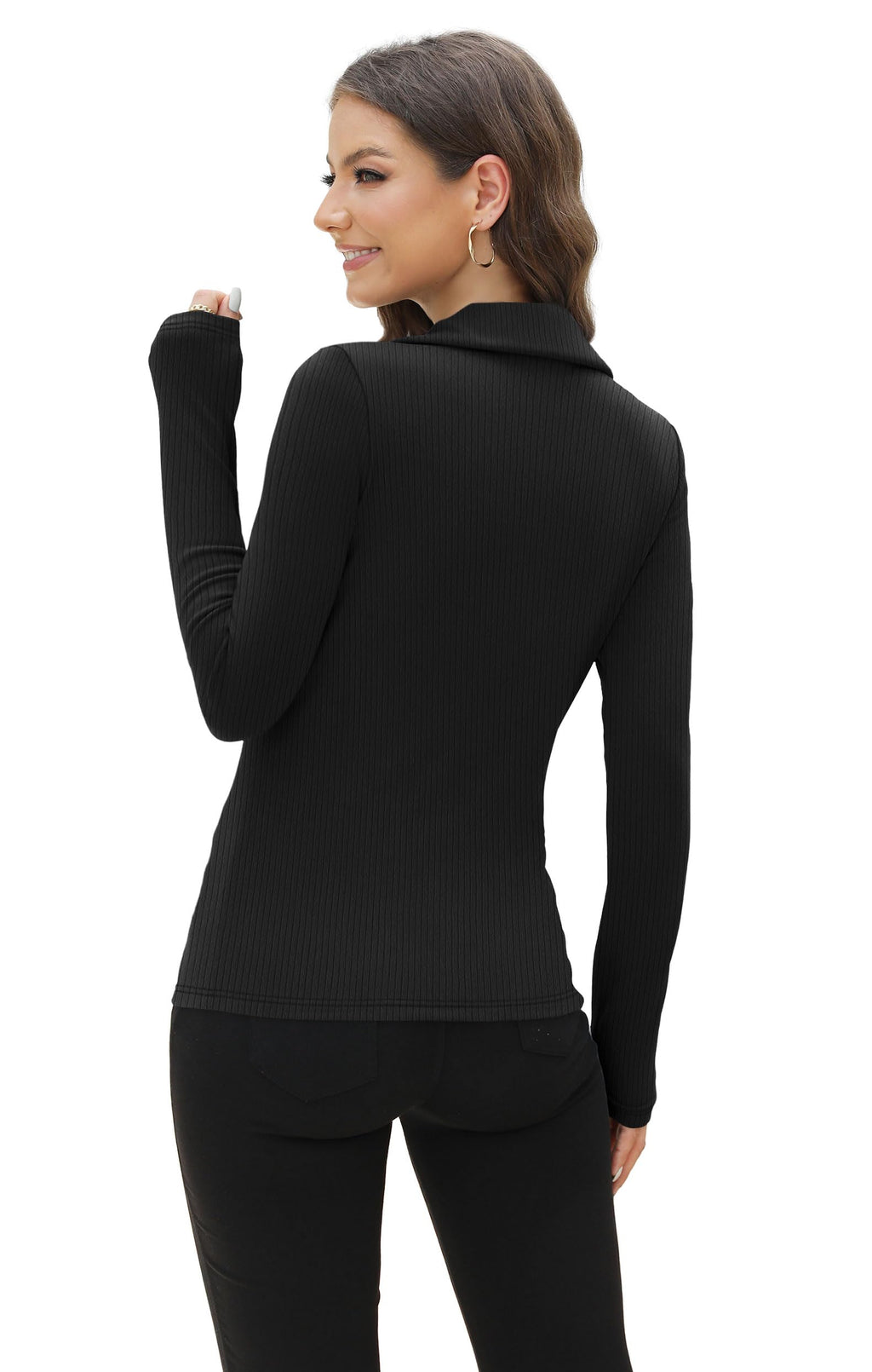 WIHOLL Business Casual Tops for Women Long Sleeves Work Blouses Dress Shirts Slim Fit Women's Clothing Fall Black S