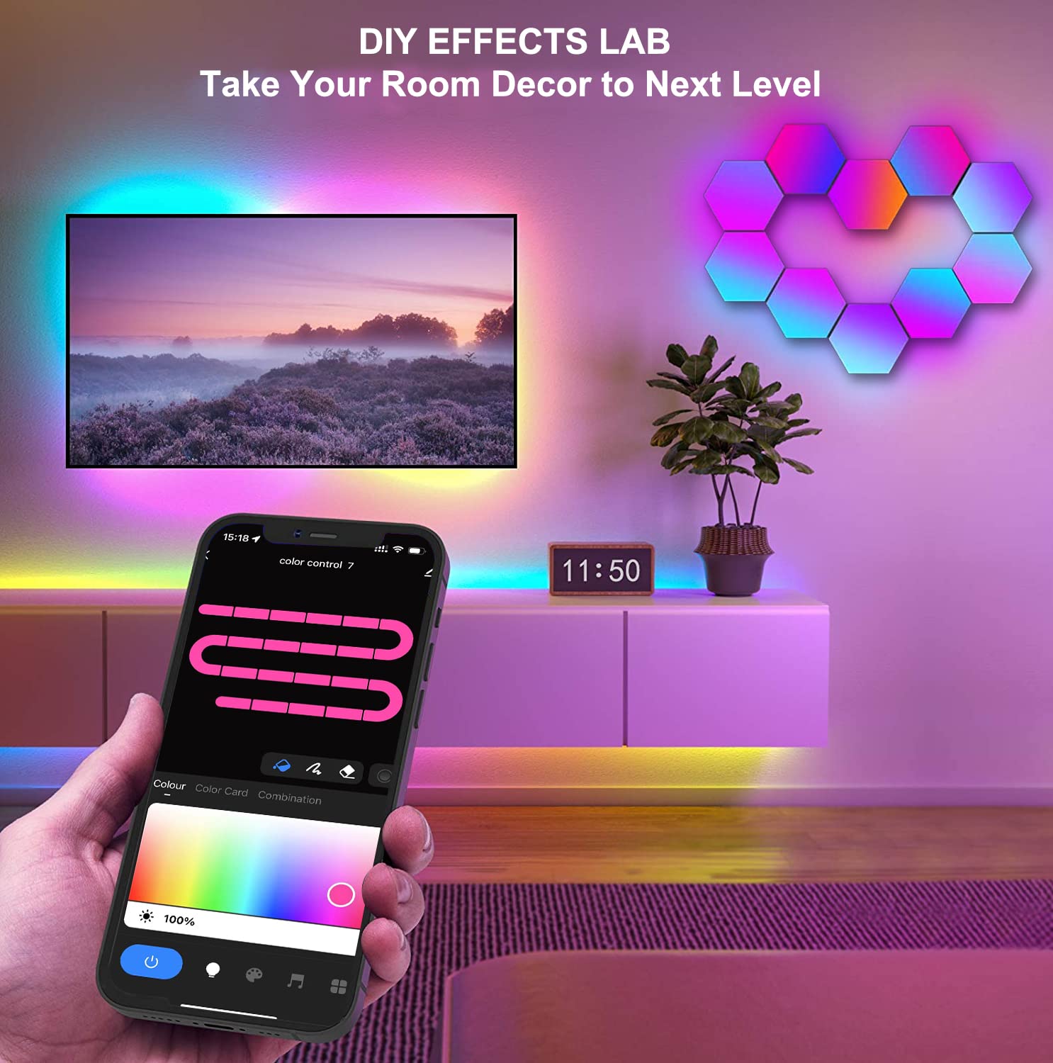 LED Hexagon Lights for Gaming Setup, Smart Home Gaming Wall Lights Work with Alexa Google Assistant, Voice, App & Remote Control, RGB-IC LED Light Panels Music Sync for Game Room Bedroom, 10 Pack